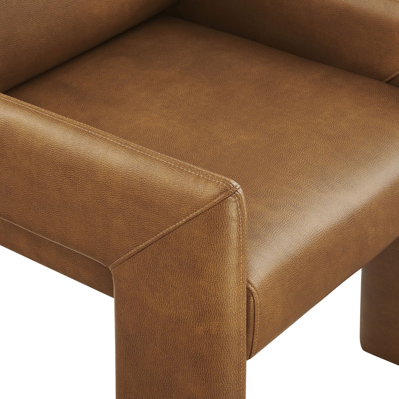 Canyon vegan leather seat shows crisp stitching and plush foam cushioning on arm and seat || EEI-7443-CAN || detail_studio