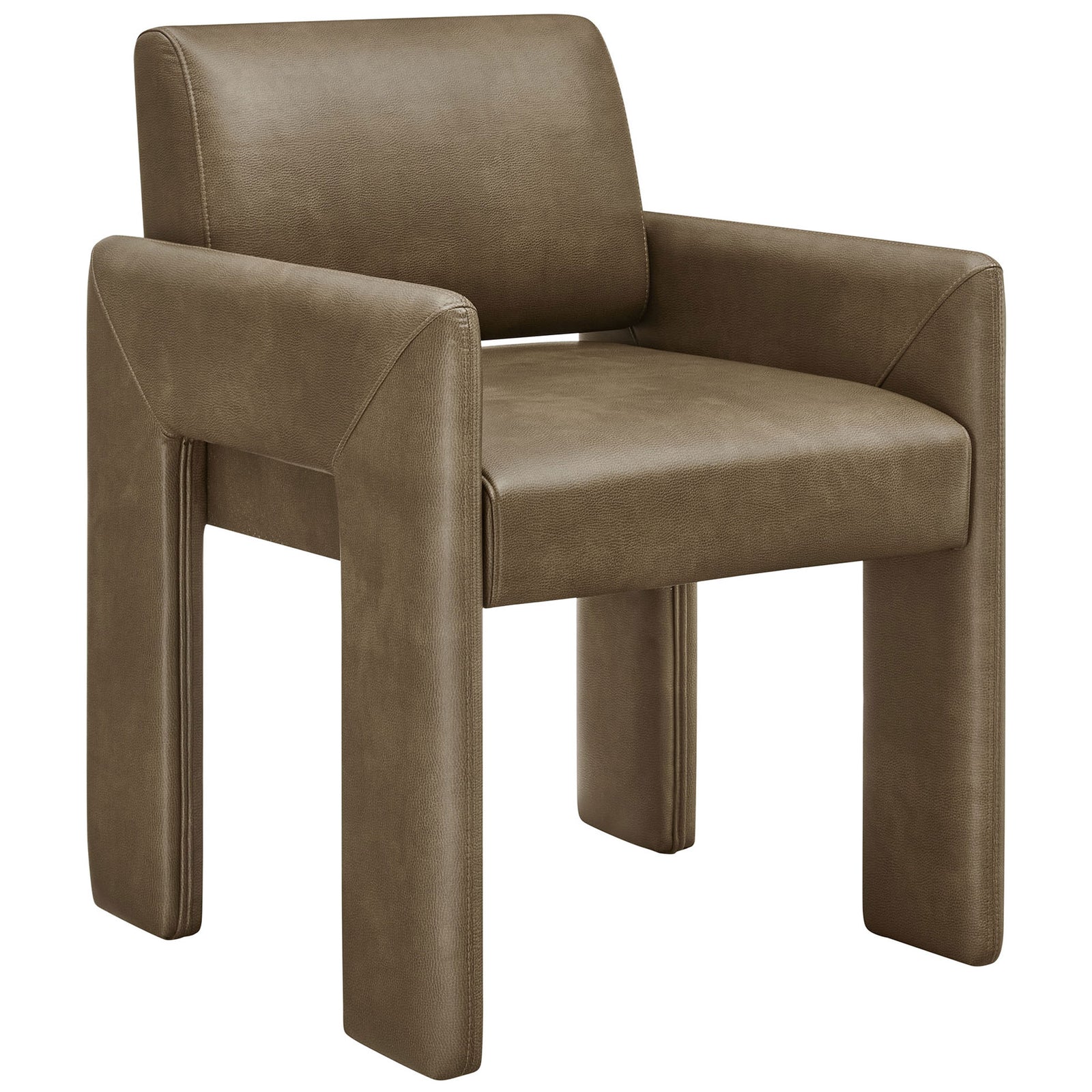 Mushroom vegan leather dining armchair featuring low profile arms and wide padded seat on bold legs || EEI-7443-MUS || front_angle_studio