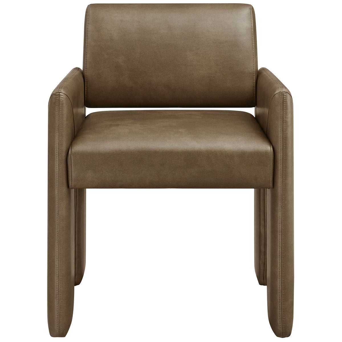 Daven mushroom vegan leather dining armchair with sculptural block legs and plush cushioned seat || EEI-7443-MUS || front_studio