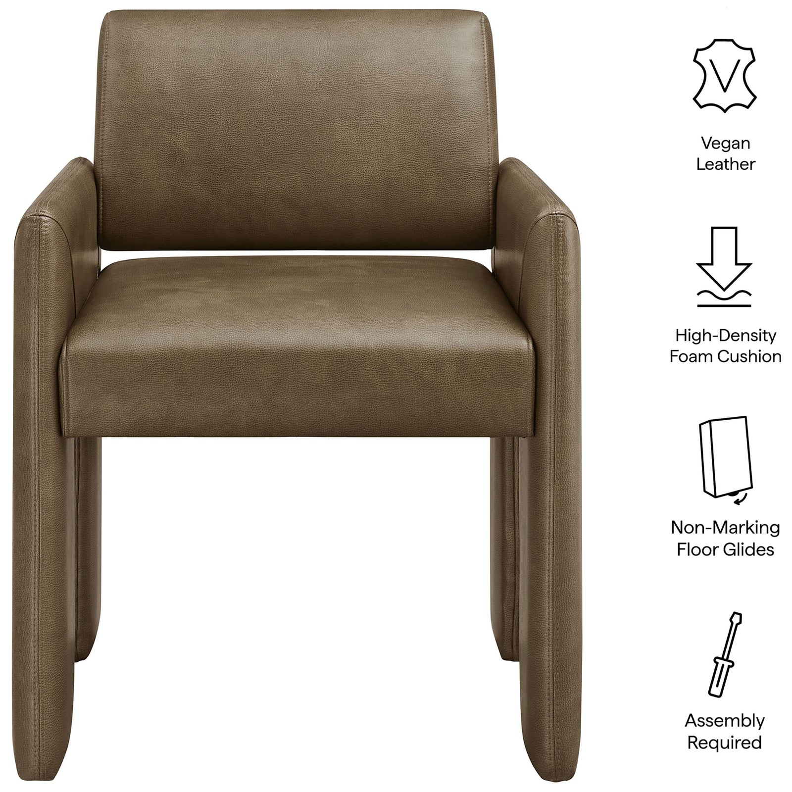 Daven mushroom vegan leather dining armchair with high density foam seat and non marking floor glides || EEI-7443-MUS || callout_studio