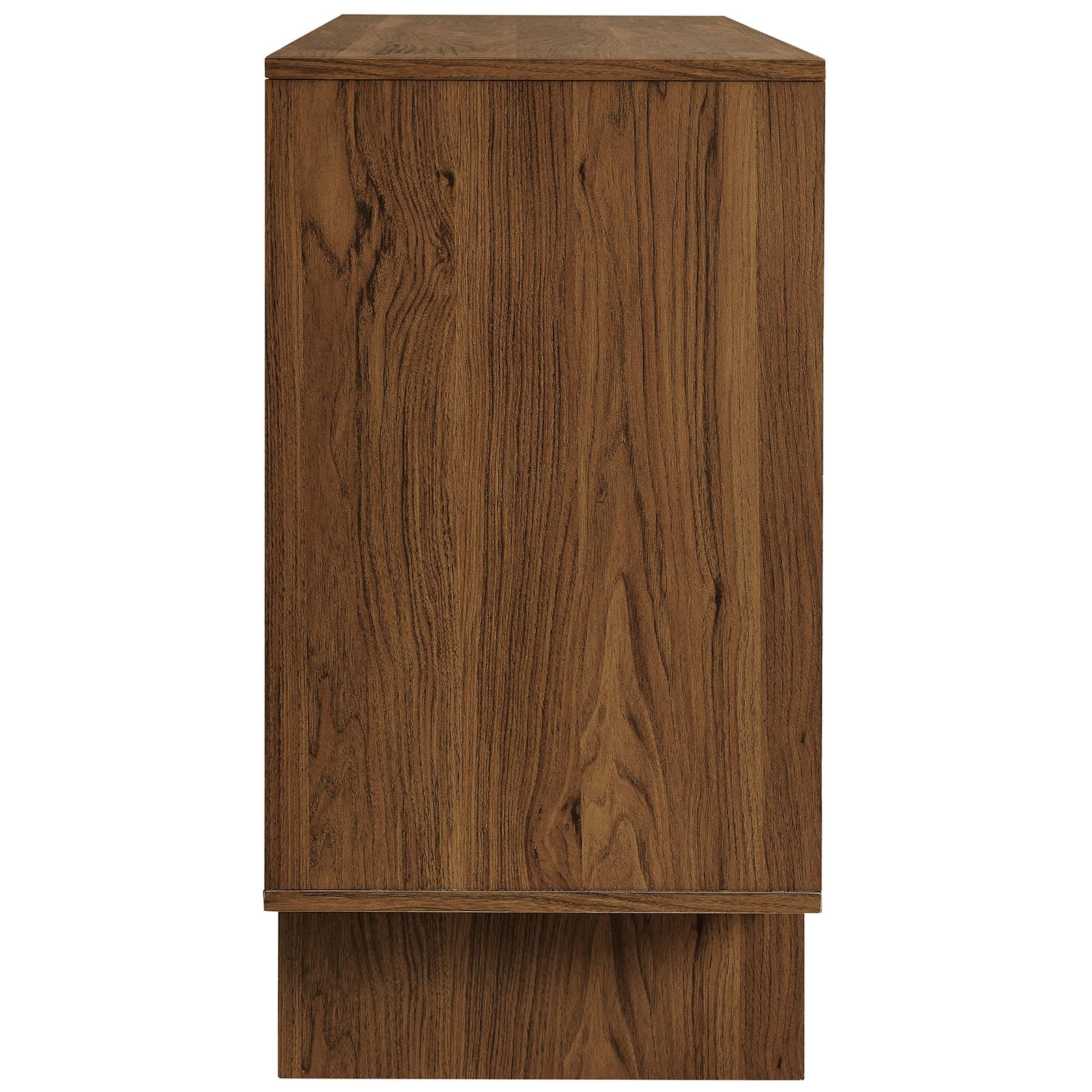 Walnut sideboard side profile showcasing rich wood grain and clean, modern silhouette || EEI-7448-WAL || side_studio