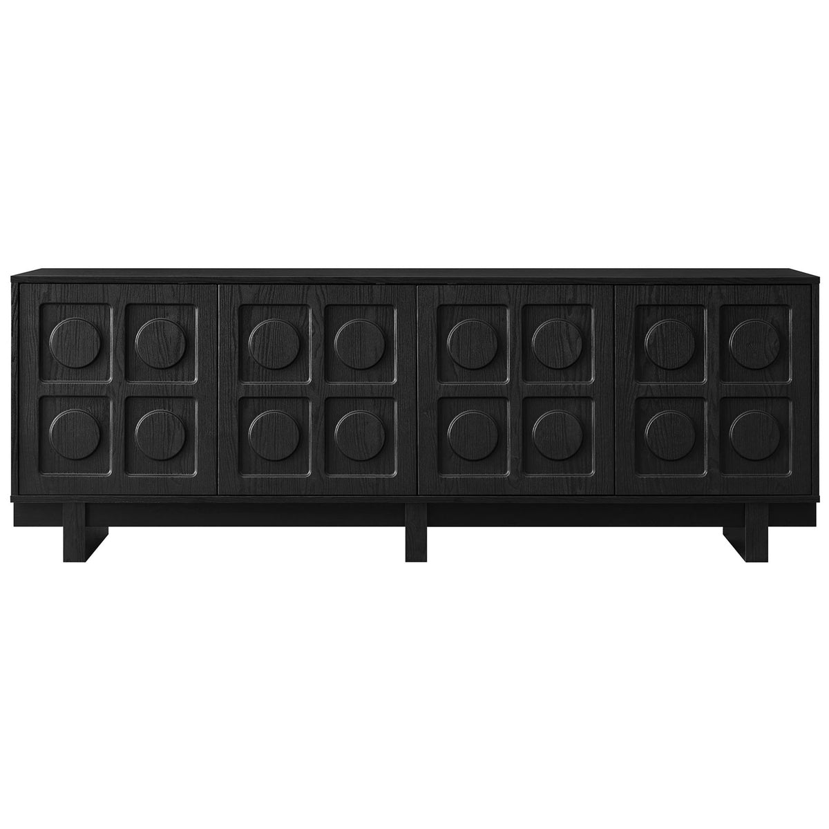 Black Knox TV stand featuring four raised circle cabinet doors for graphic texture || EEI-7450-BLK || front_studio
