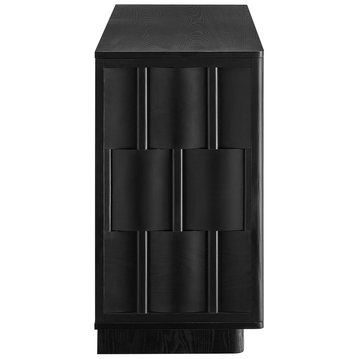 Slim black storage cabinet showcasing the sculpted woven texture along the side panels || EEI-7452-BLK || side_studio