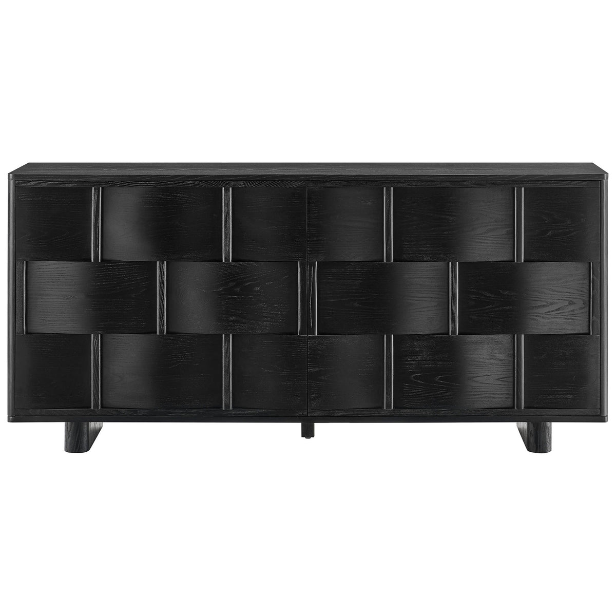 Textured black buffet cabinet with bold woven door pattern for striking modern storage || EEI-7452-BLK || front_studio