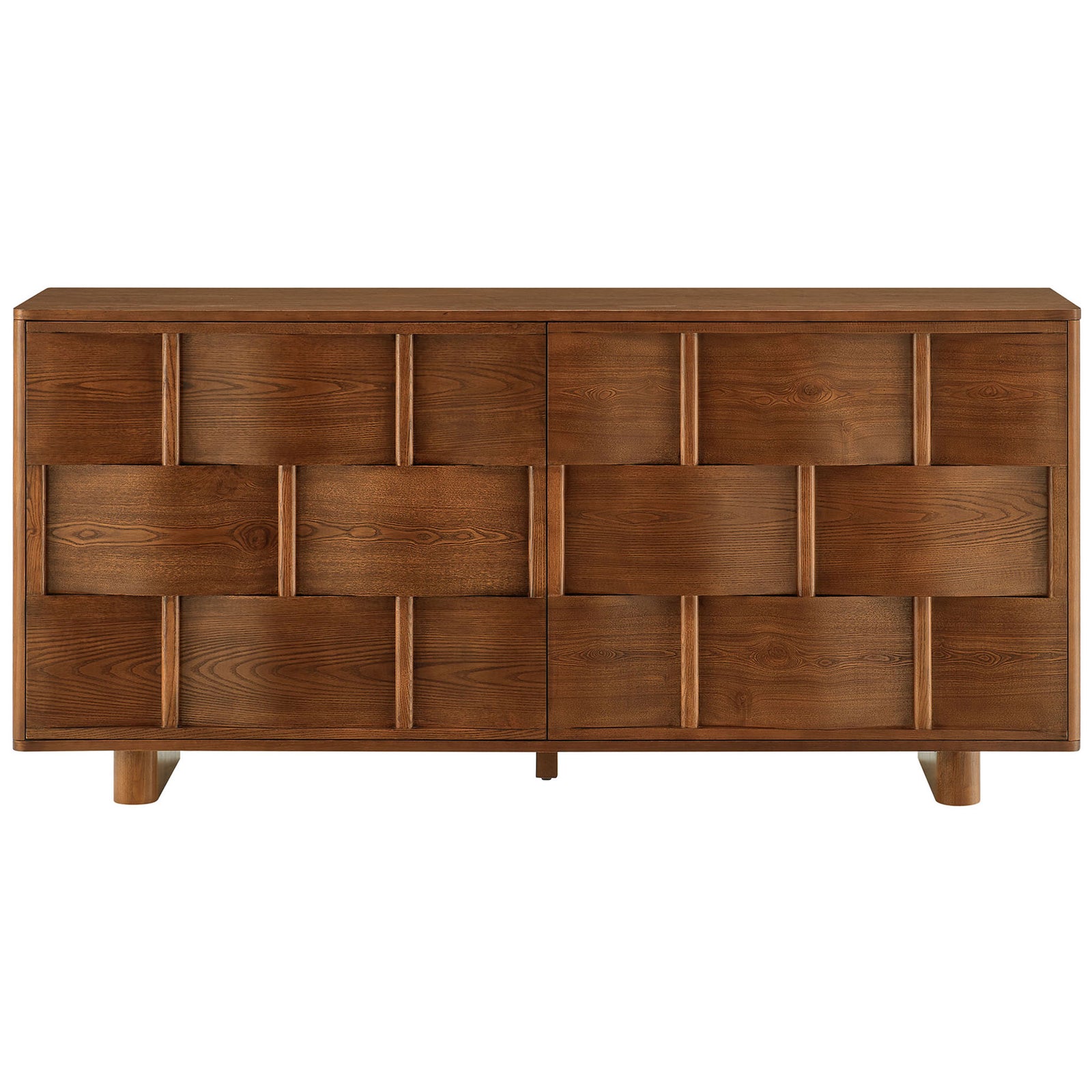 Walnut woven-front buffet cabinet with clean lines and rich wood grain for modern living spaces || EEI-7452-WAL || front_studio