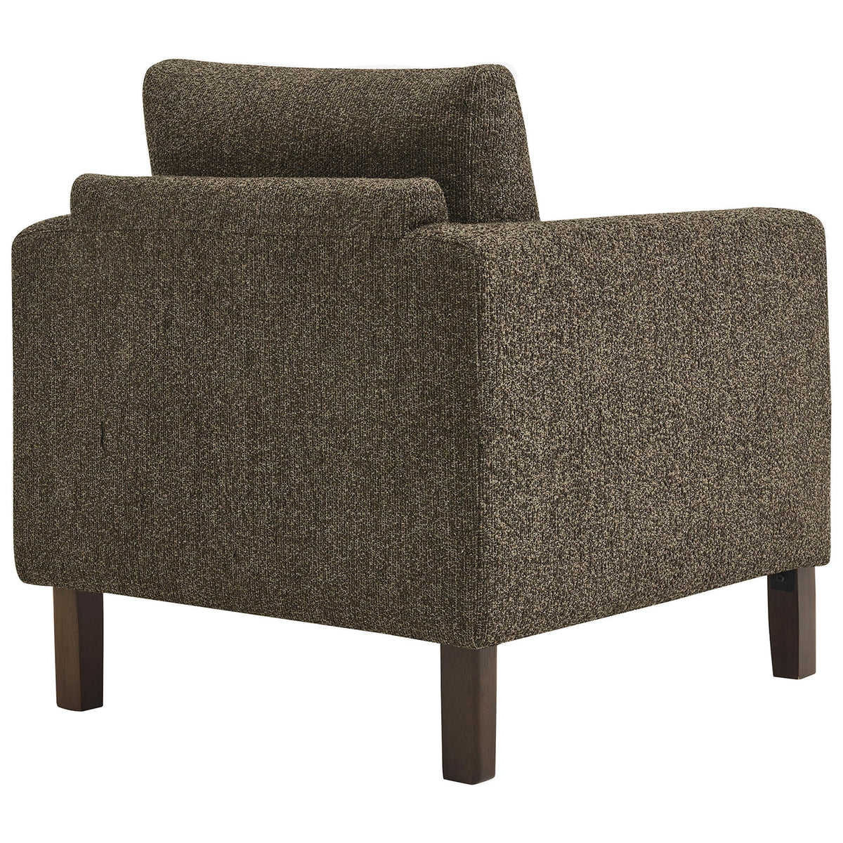 Textured boucle wraps clean lines all around, finished with smooth wood accents and sturdy legs. || EEI-7459-ATQ-ESP || back_angle_studio
