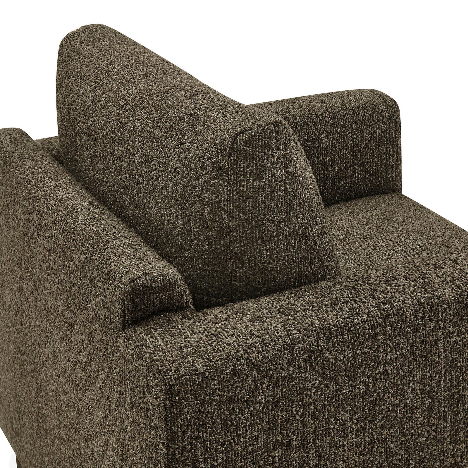 Plush back cushion and neatly tailored edges highlight the soft, nubby boucle fabric. || EEI-7459-ATQ-ESP || detail_studio