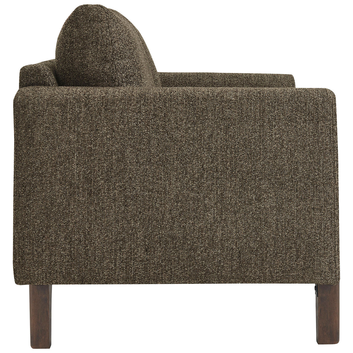 Plush boucle loveseat with thick side cushions and streamlined profile in rich antique espresso upholstery || EEI-7460-ATQ-ESP || side_studio
