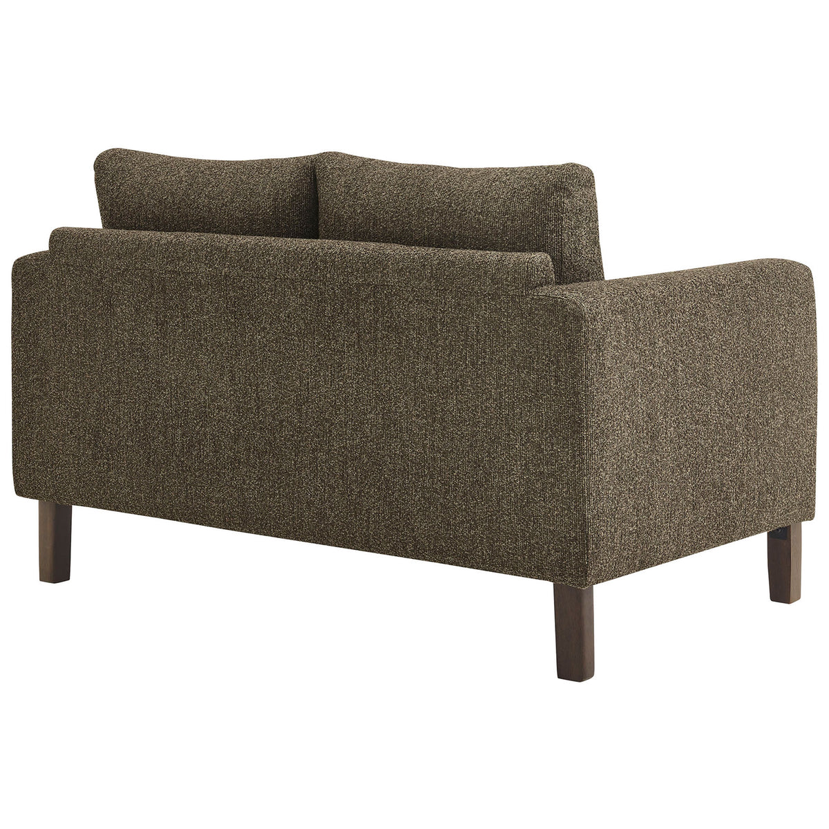 Modern loveseat shows fully upholstered back and arms in textured antique espresso boucle fabric || EEI-7460-ATQ-ESP || back_angle_studio