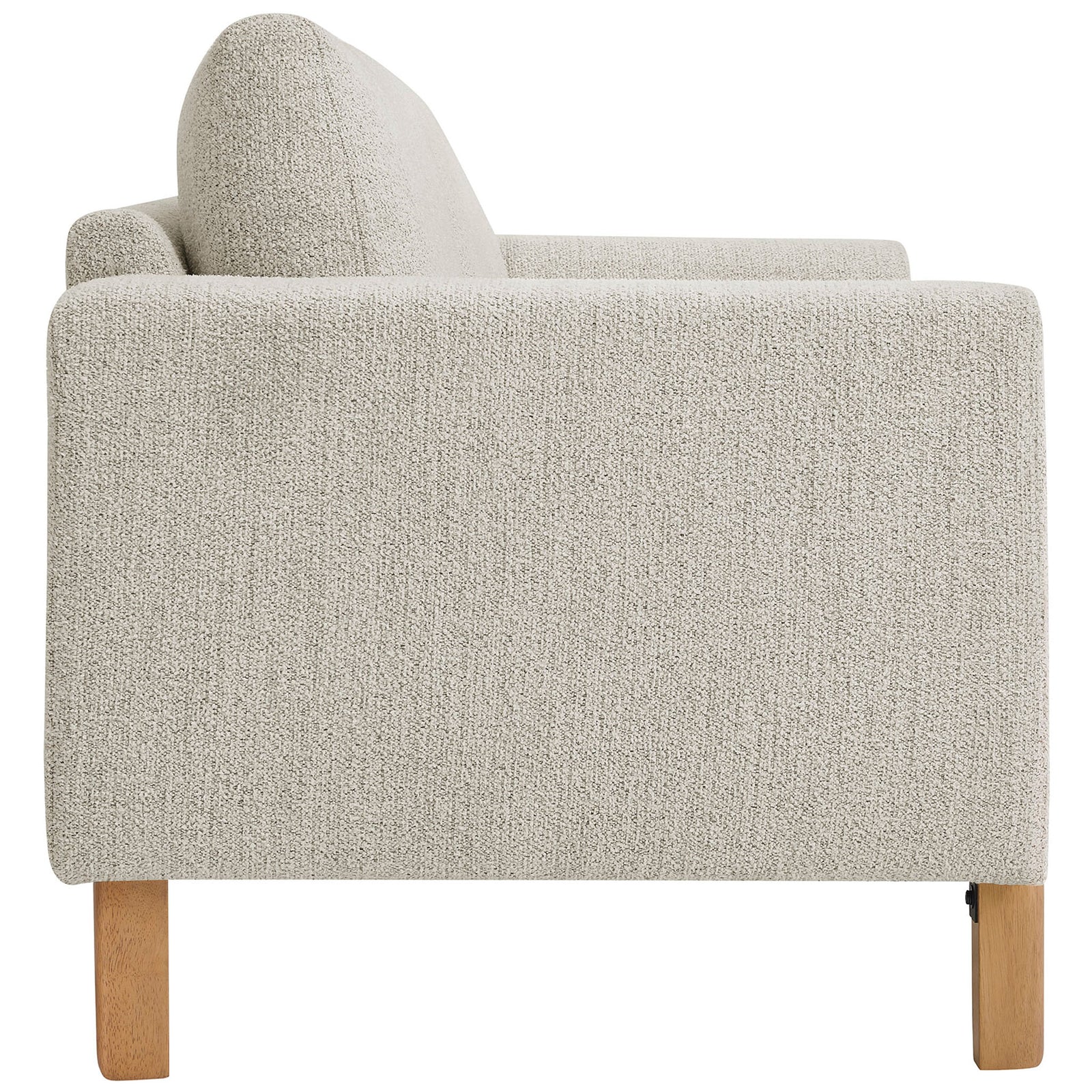 Streamlined loveseat design with thick boucle armrest and tall back for supportive everyday comfort || EEI-7460-PCH-BEE || side_studio