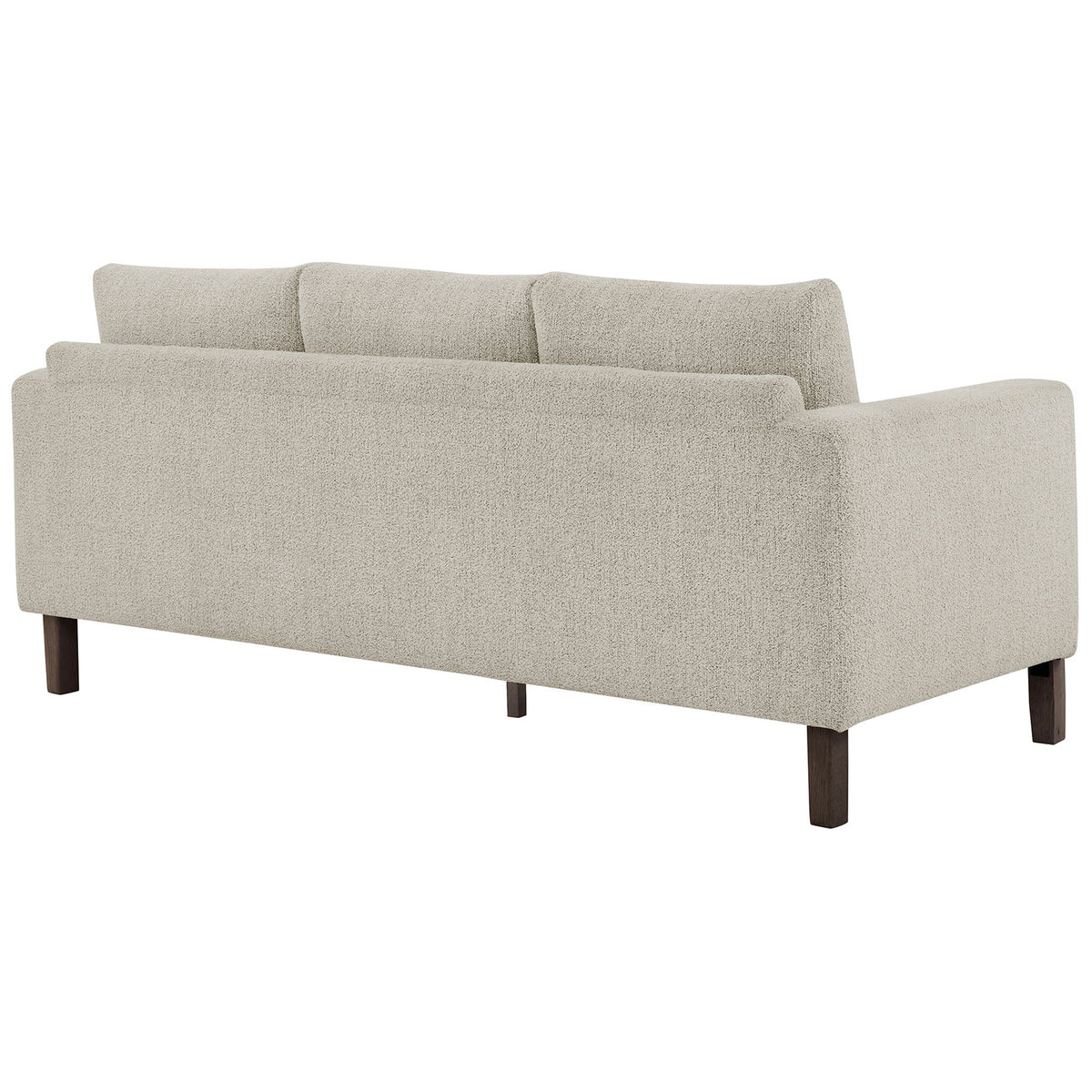Boucle sofa with a smooth tailored back and espresso wood legs for a polished finish || EEI-7461-PCH-ESP || back_angle_studio