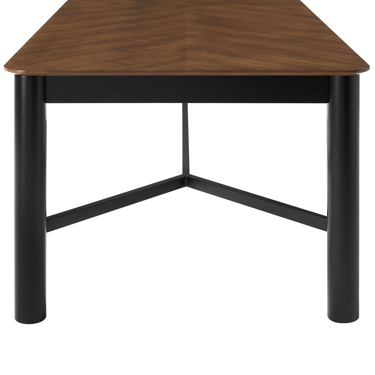 Walnut dining table base with cylindrical legs and angular cross support || EEI-7463-WAL || leg_studio