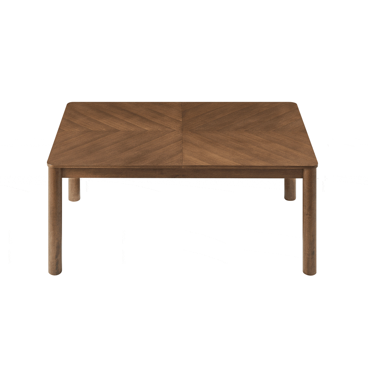Chevron wood grain top showcases the warm walnut finish of this versatile extendable dining table || EEI-7464-WAL || top_studio