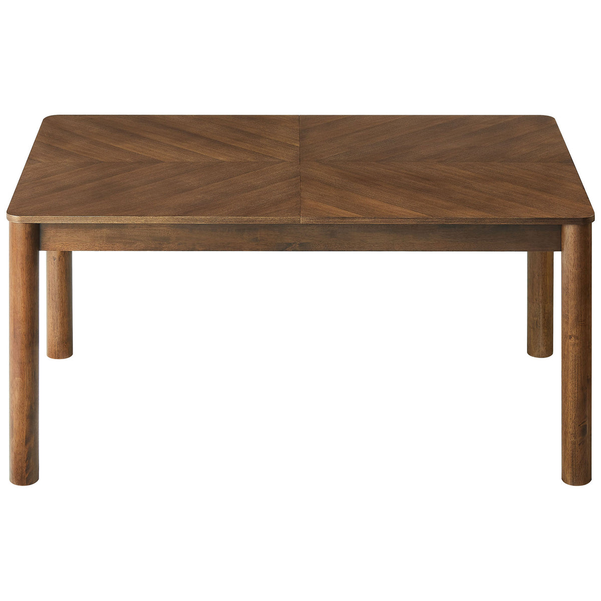 Alba walnut extendable dining table brings modern warmth with chevron top and gently rounded corners || EEI-7464-WAL || front_studio