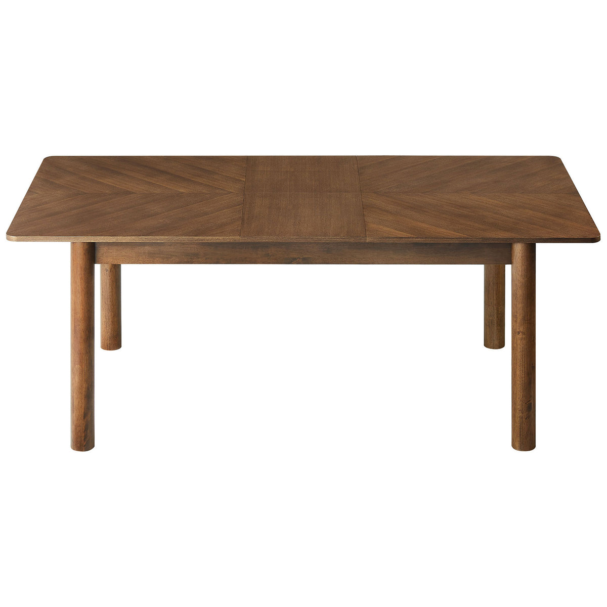 Dining table fully extended with center leaf in place to host generous family meals and gatherings || EEI-7464-WAL || front_converted_studio