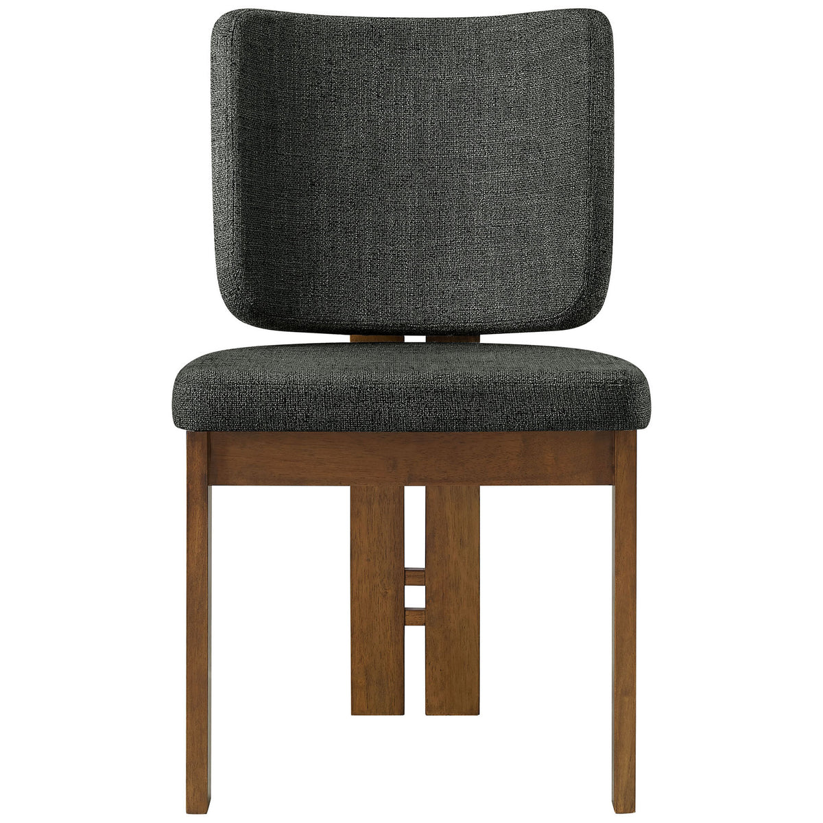 Charcoal dining chair with plush seat, gently curved backrest, and warm rubberwood base. || EEI-7465-CHA || front_studio