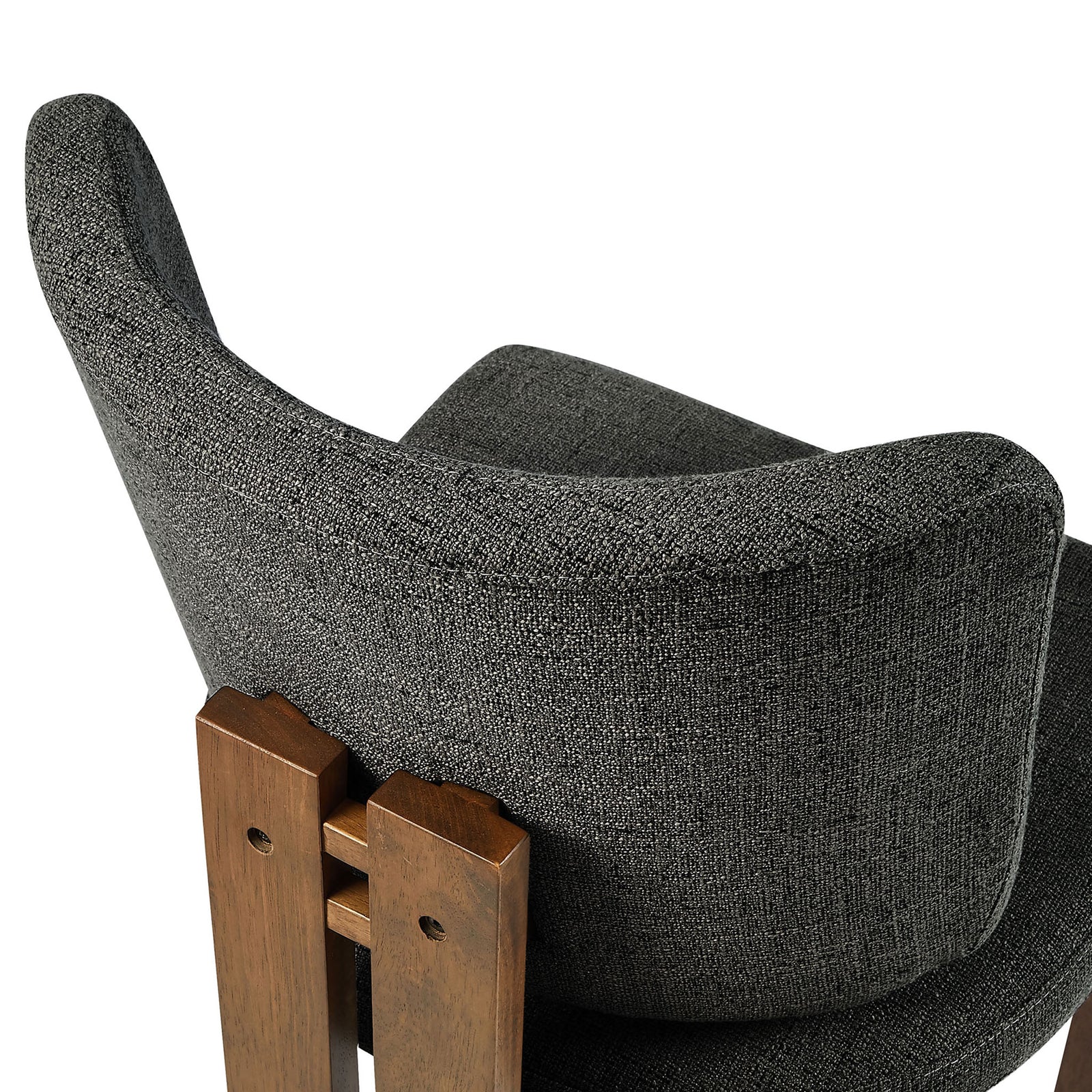 Textured charcoal upholstery wraps the curved backrest, anchored by warm wood support slats. || EEI-7465-CHA || detail_studio