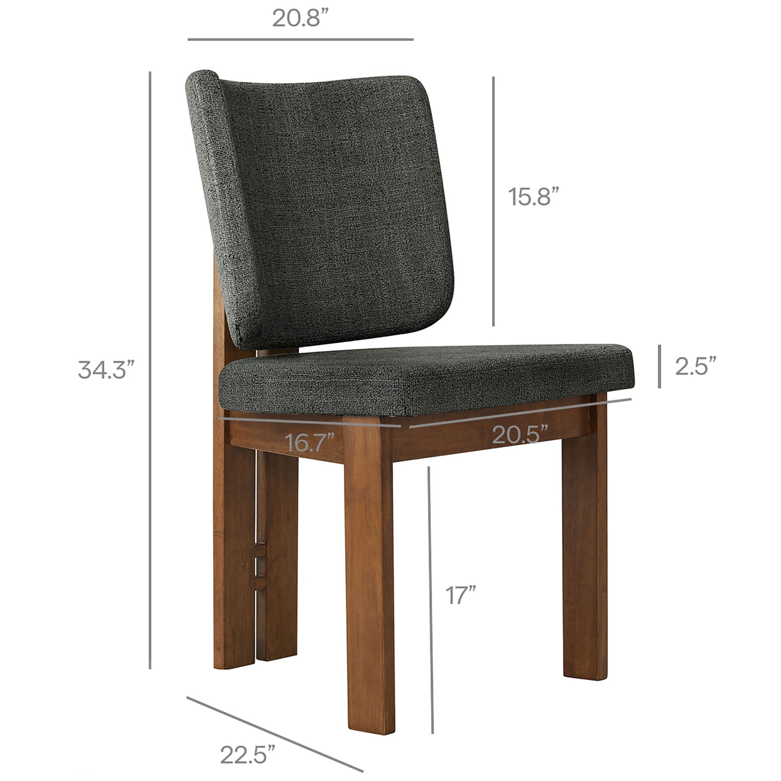 Alba dining chair shown with labeled dimensions for overall height, width, depth, and seat size. || EEI-7465-CHA || dimension_studio