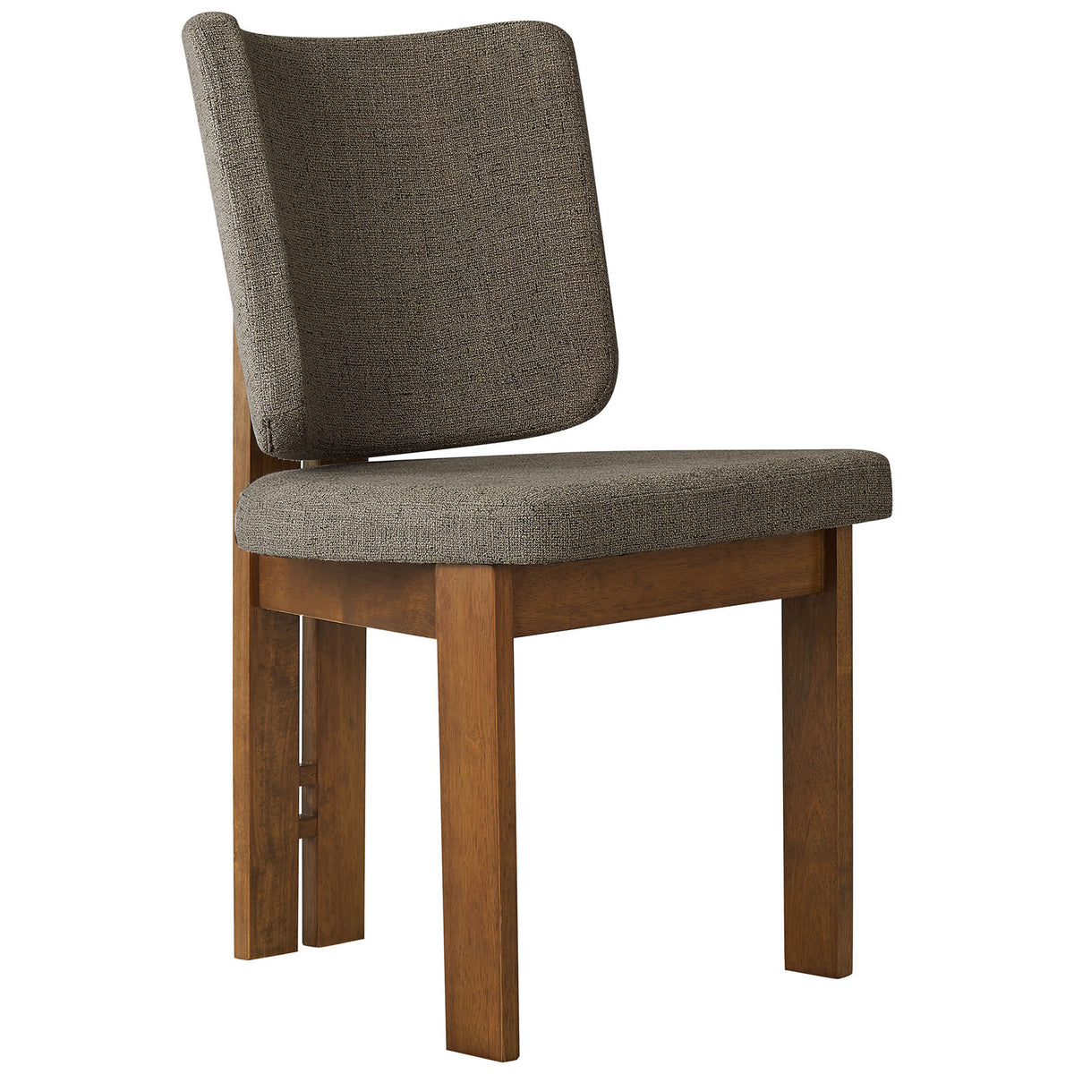 Taupe fabric dining chair with padded seat and gently curved back on a solid wood frame || EEI-7465-TAU || front_angle_studio