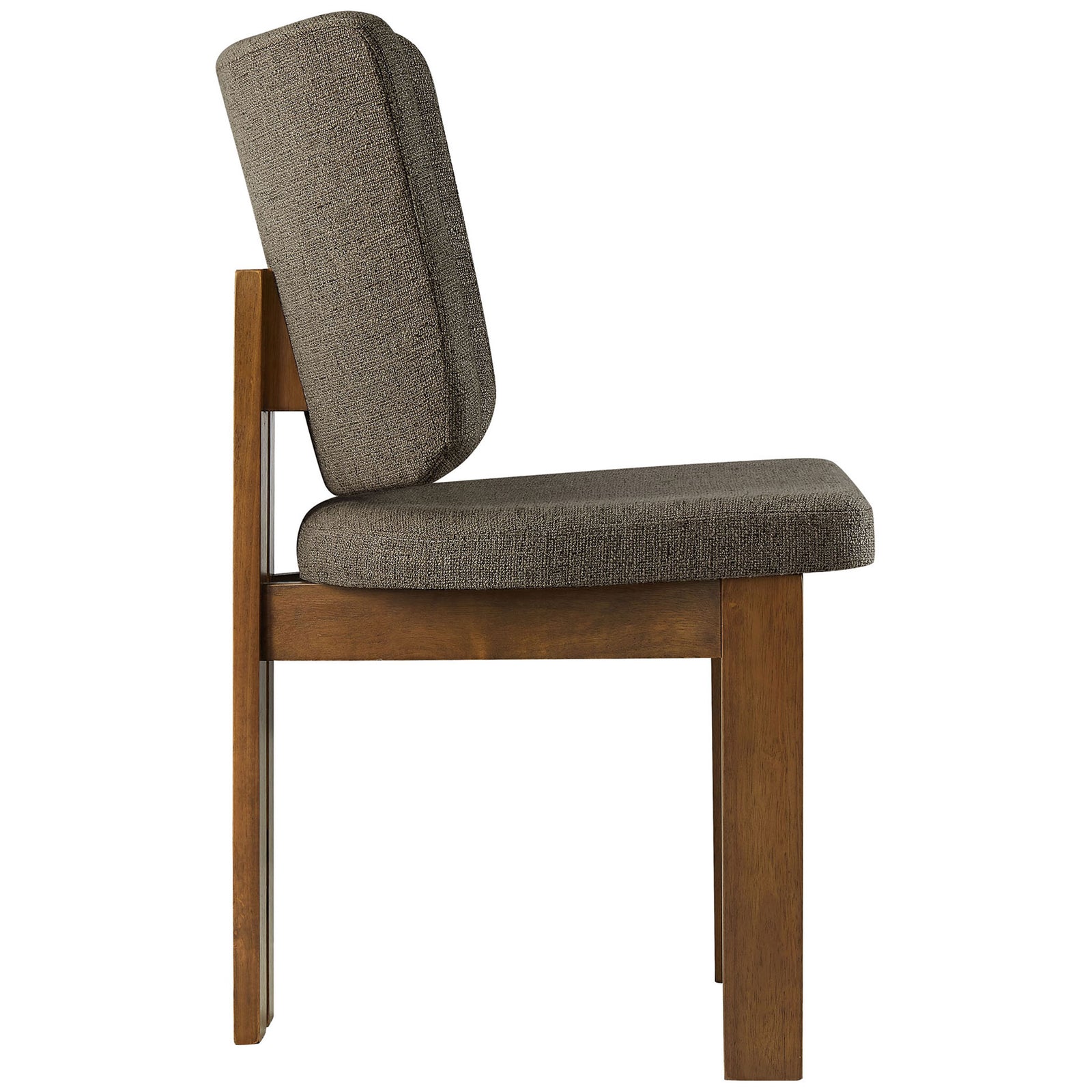 Taupe upholstered dining chair showcasing thick seat cushion and straight solid wood legs || EEI-7465-TAU || side_studio