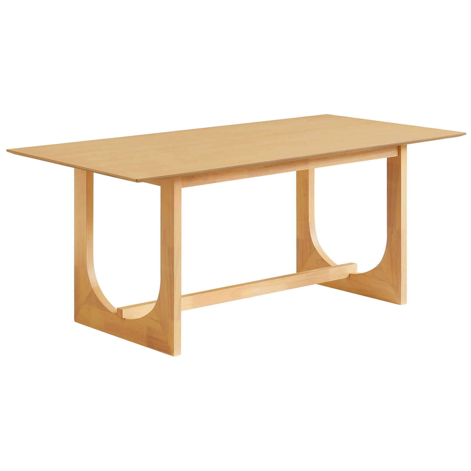 Rectangular oak dining table with slim profile top and sculptural U-shaped wood base || EEI-7466-OAK || front_angle_studio