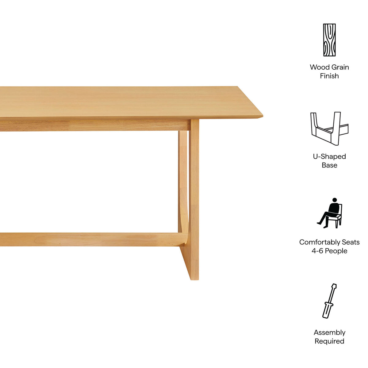 Features wood grain finish, U-shaped base, comfortable seating for 4-6, and easy assembly || EEI-7466-OAK || callout_studio