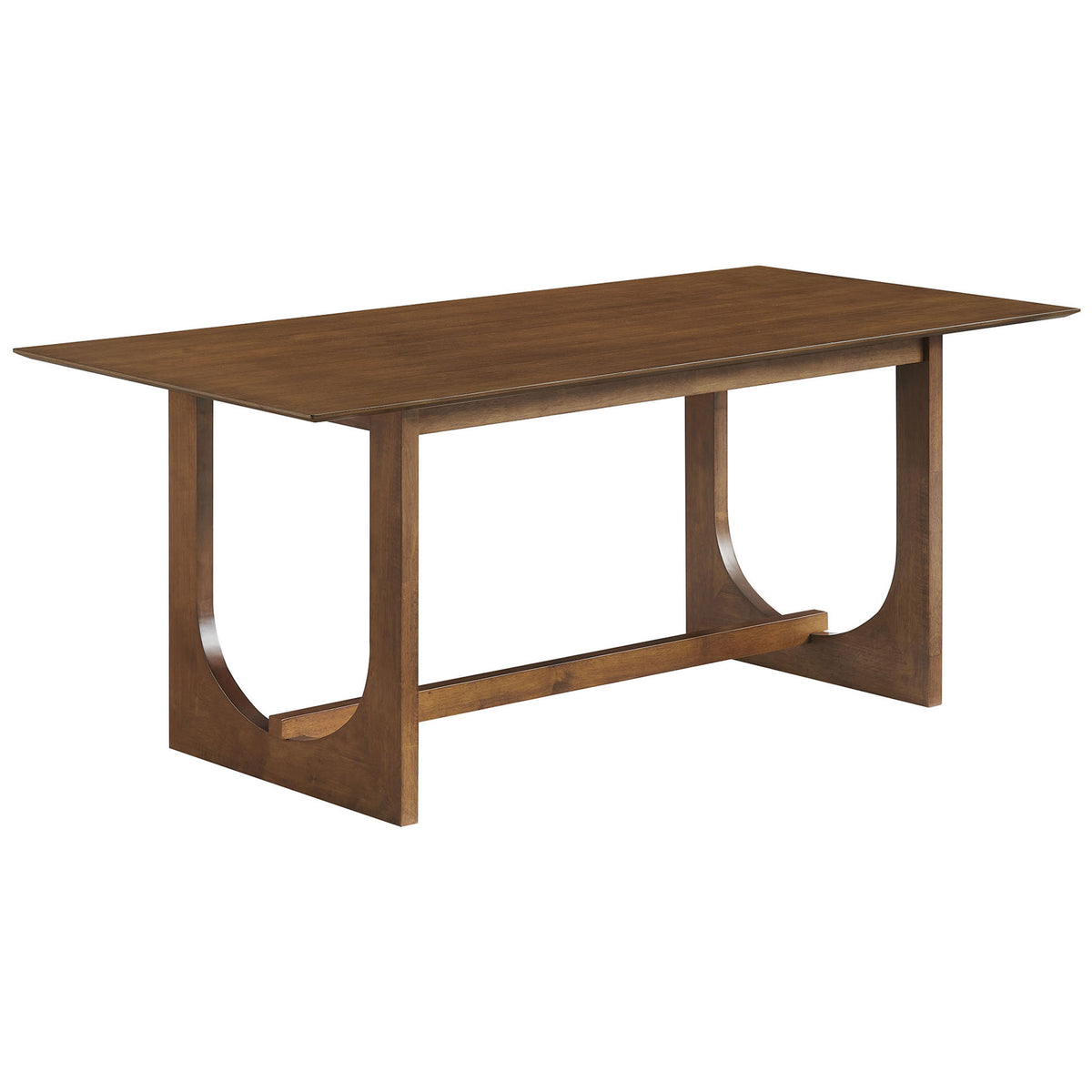 Modern walnut dining table featuring a sculptural U-shaped base and clean, streamlined rectangular silhouette || EEI-7466-WAL || front_angle_studio