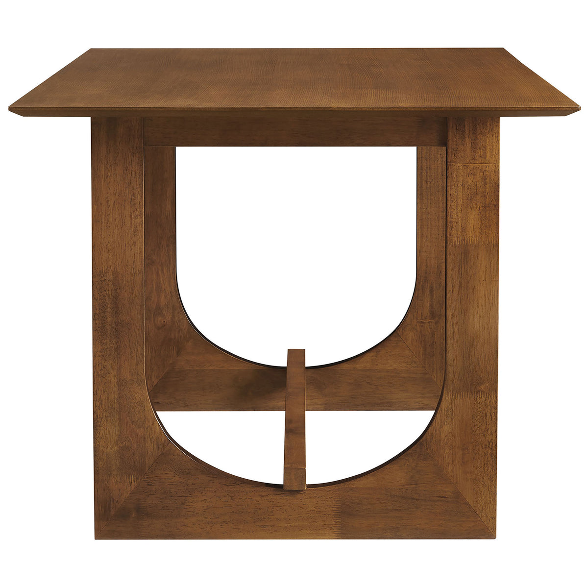 Ashcroft walnut dining table showcasing slim tabletop profile, ample legroom, and sturdy trestle-style stretcher || EEI-7466-WAL || side_studio