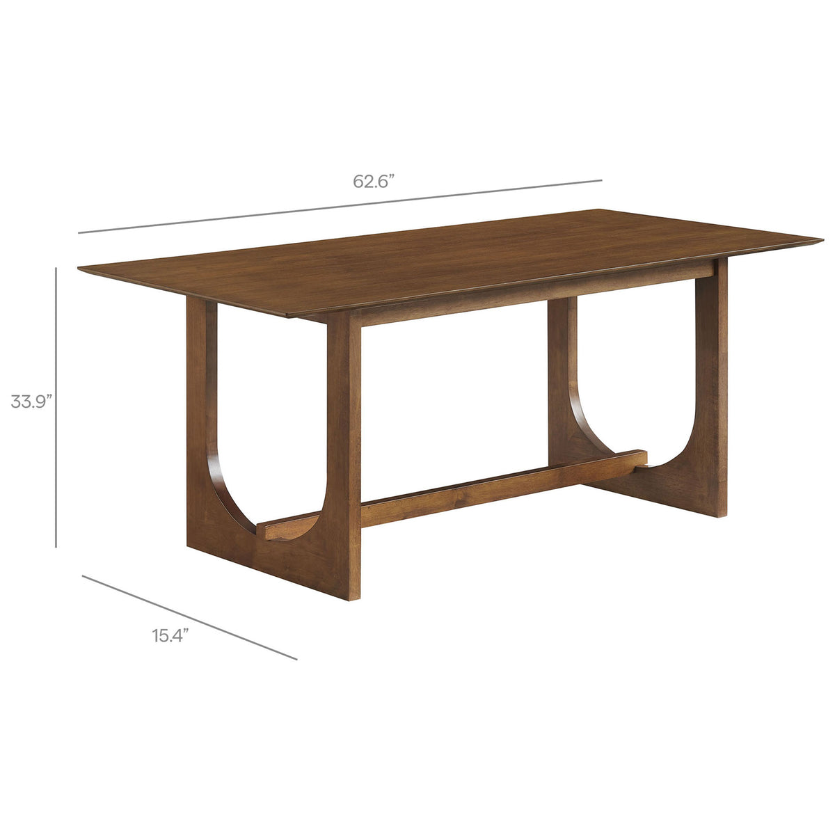 Dimensional diagram of the Ashcroft walnut dining table showing overall width, depth, and leg spacing for planning || EEI-7466-WAL || dimension_studio