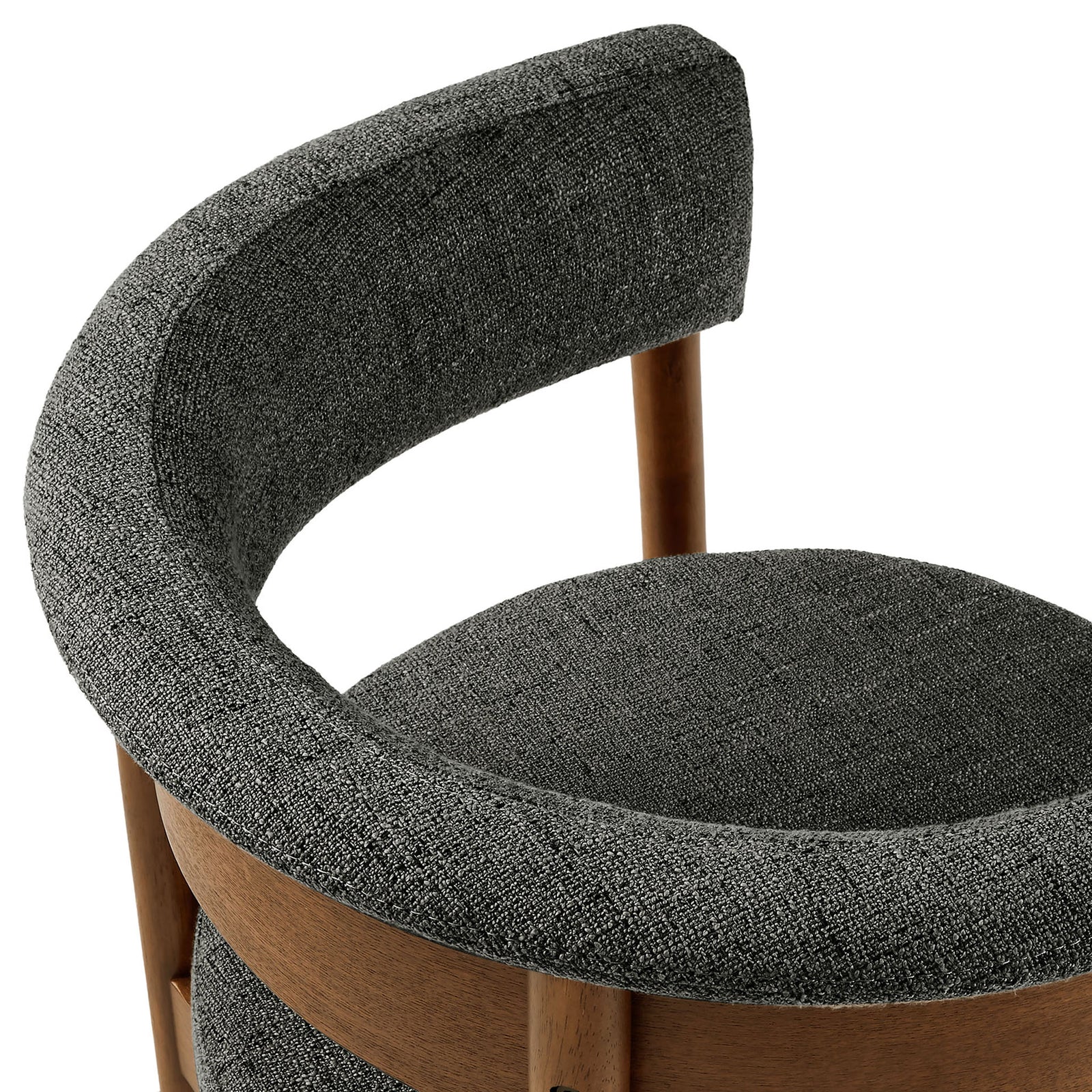 Textured charcoal upholstery and curved backrest detail showing the chair's soft, supportive cushioning || EEI-7467-CHA || detail_studio