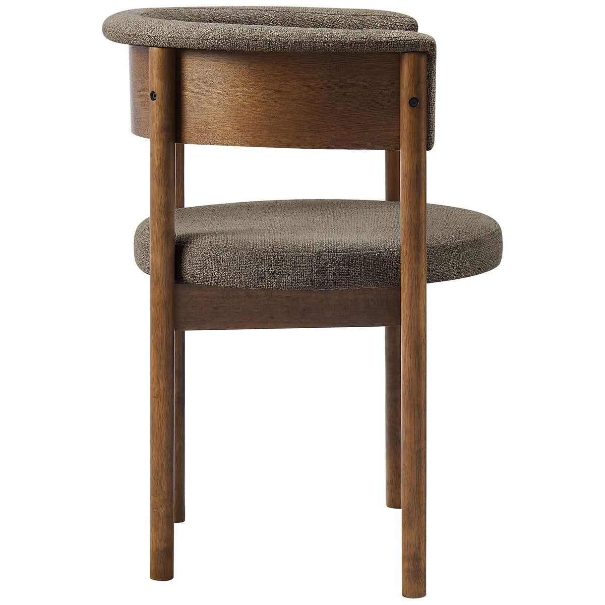 Curved wraparound backrest in taupe fabric paired with a smooth warm wood frame || EEI-7467-TAU || back_studio