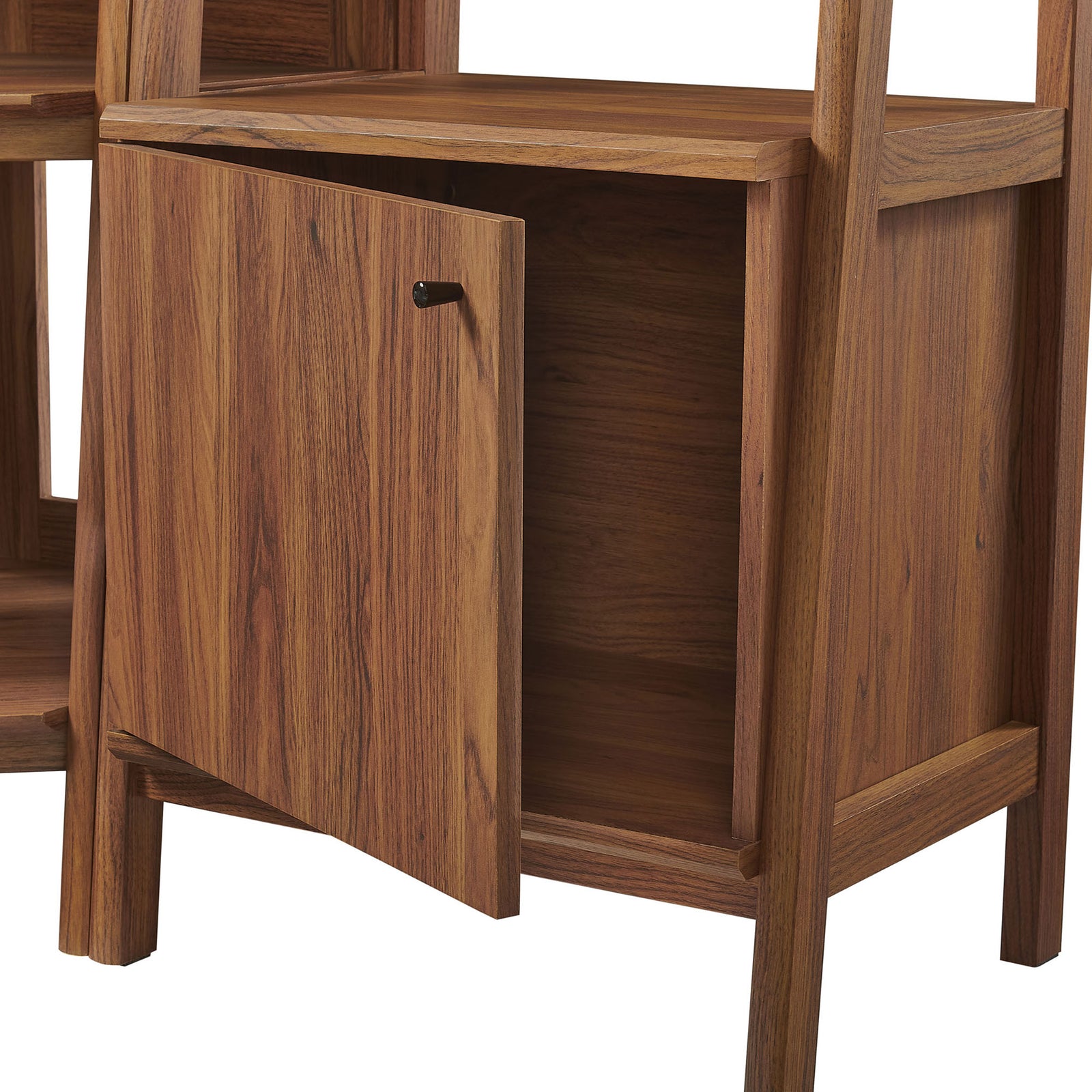 Lower cabinet opens to reveal hidden storage for keeping clutter out of sight || EEI-7470-WAL || storage_open_studio