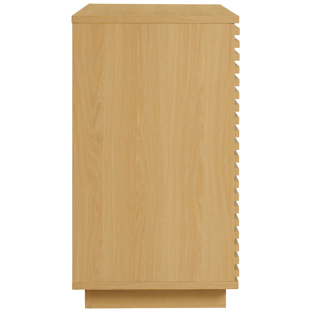 Smooth oak cabinet side with matching wood grain finish and sturdy plinth base || EEI-7476-OAK || side_studio
