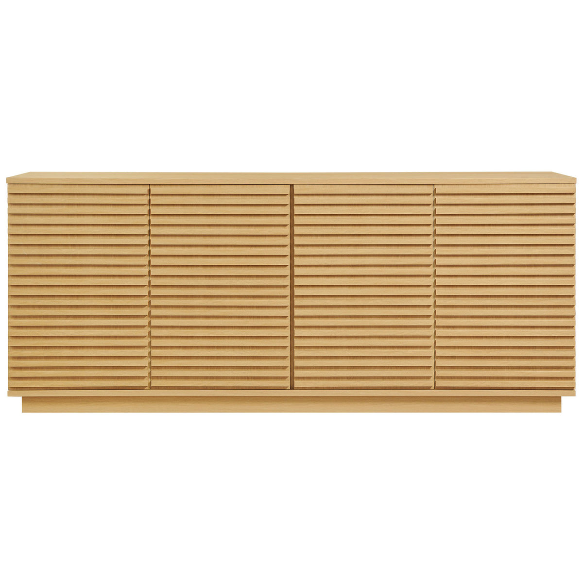 Oak fluted 4-door sideboard with clean lines and a minimalist plinth base for versatile storage || EEI-7477-OAK || front_studio