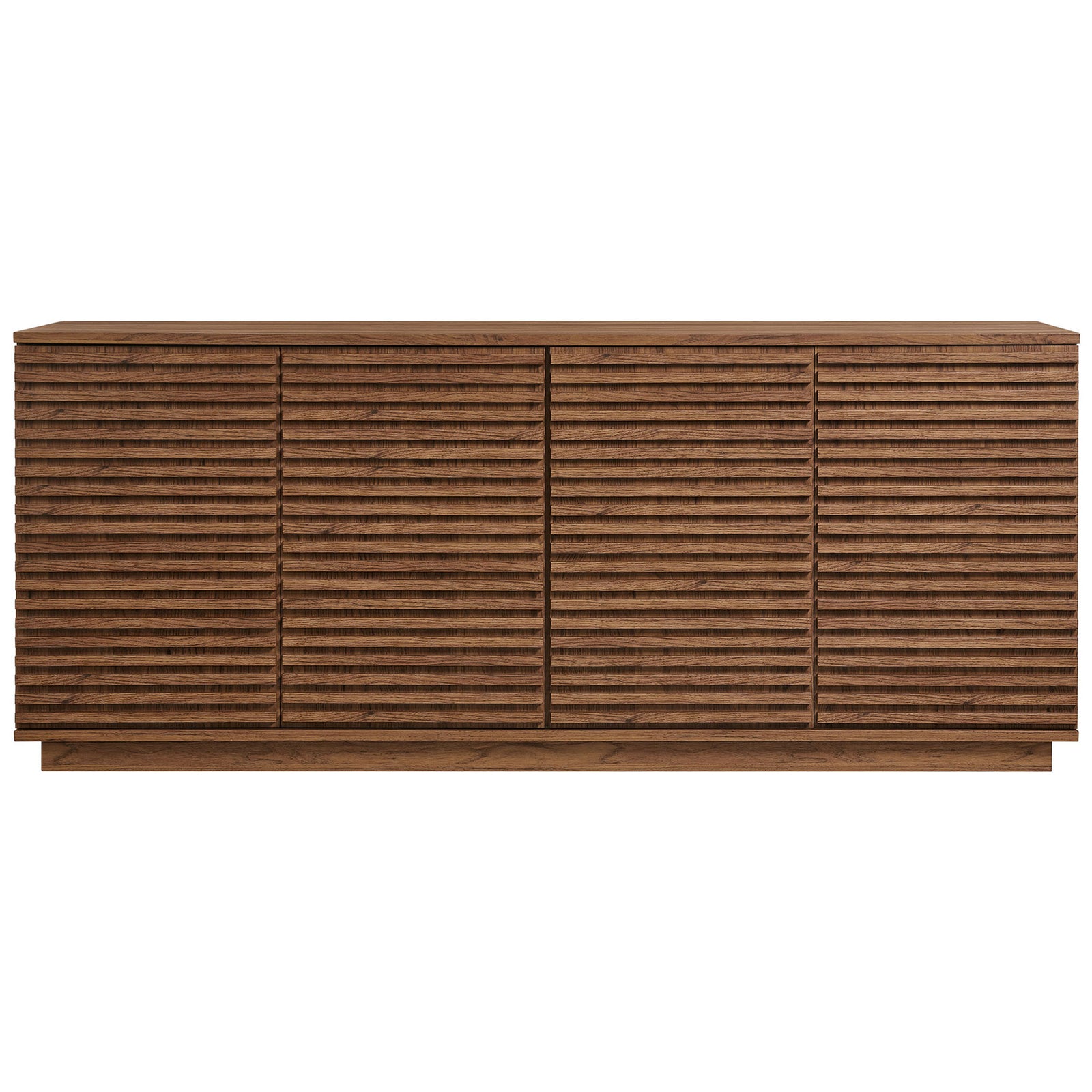 Walnut fluted 4-door sideboard with sleek plinth base and hidden storage for media or dining essentials || EEI-7477-WAL || front_studio