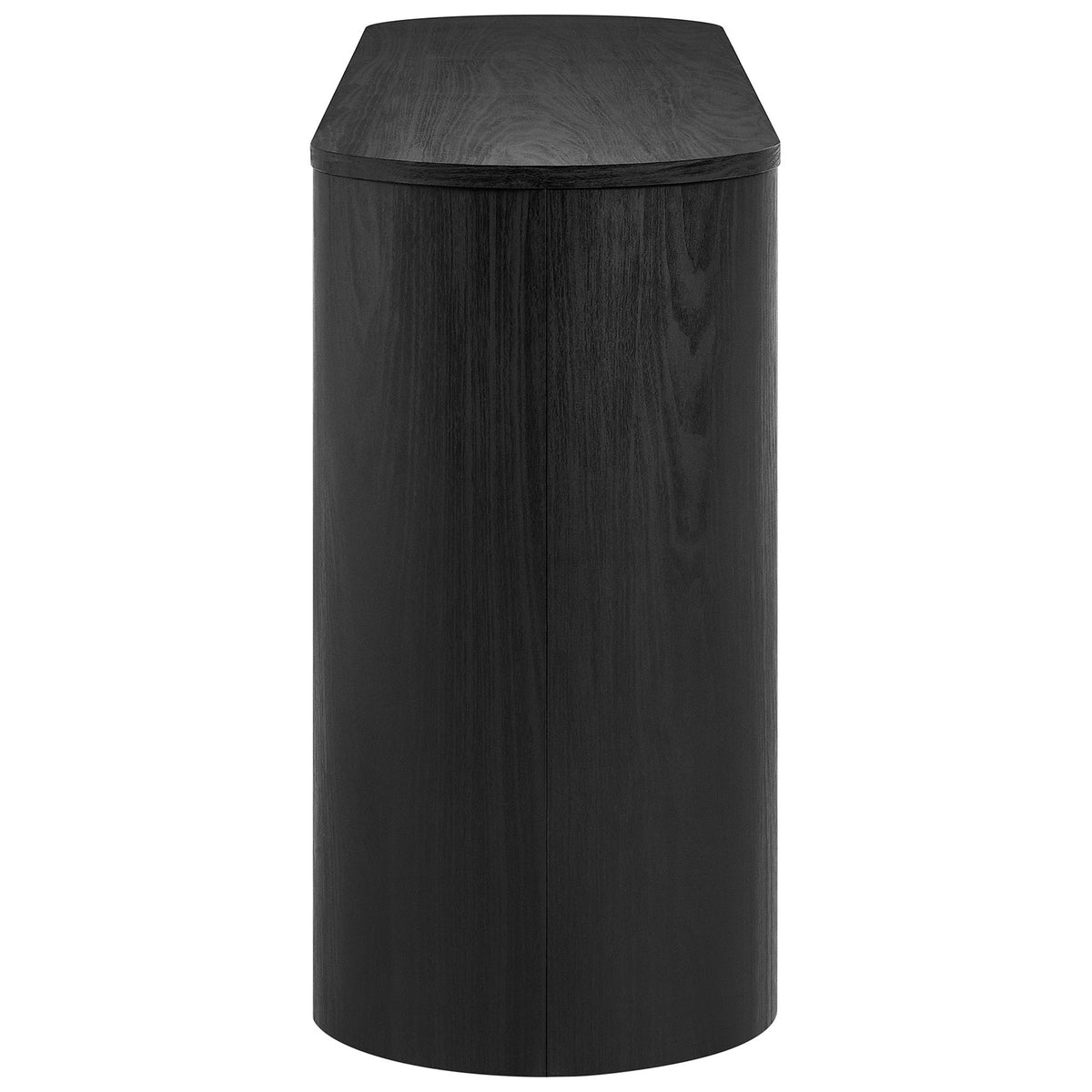 Slim oval side profile of the black Duval sideboard highlighting its rounded ends and smooth finish || EEI-7478-BLK || side_studio