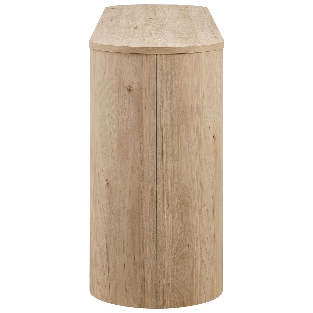Rounded oval sideboard silhouette in light oak finish with continuous wood grain and smooth edges || EEI-7478-LOA || side_studio
