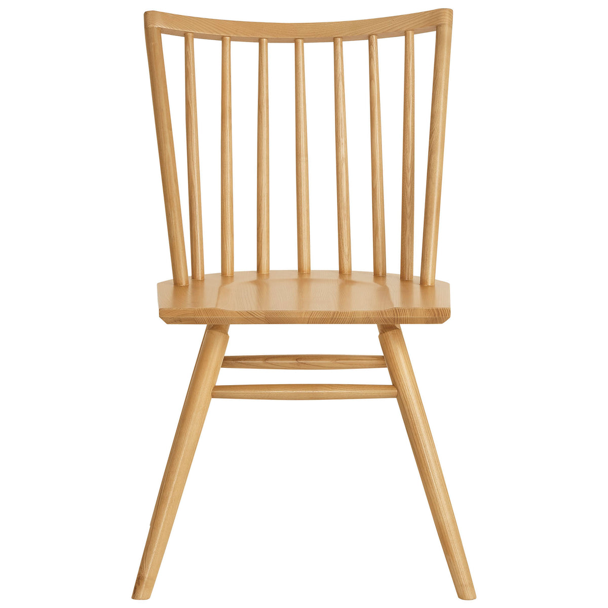 Spindle back ash wood dining chair with gently curved top rail and contoured seat for lasting comfort. || EEI-7482-ASH || front_studio