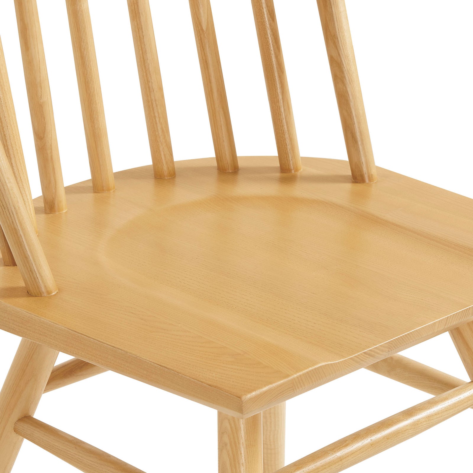 Contoured ash wood seat with smooth edges and visible grain that adds comfort and organic warmth. || EEI-7482-ASH || detail_studio
