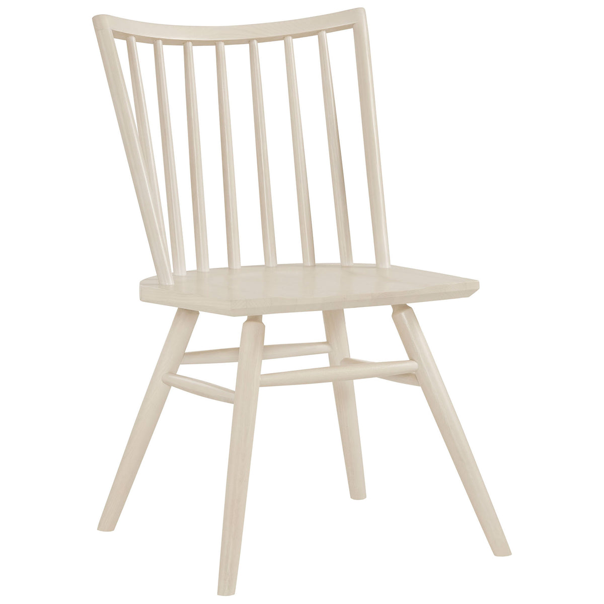 White wash spindle back dining chair with flared legs and smooth seat || EEI-7482-WWA || front_angle_studio