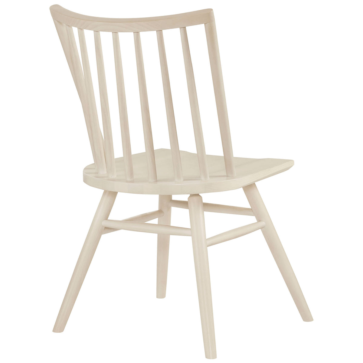 White wash chair showcasing vertical spindle backrest and sturdy wood legs || EEI-7482-WWA || back_angle_studio
