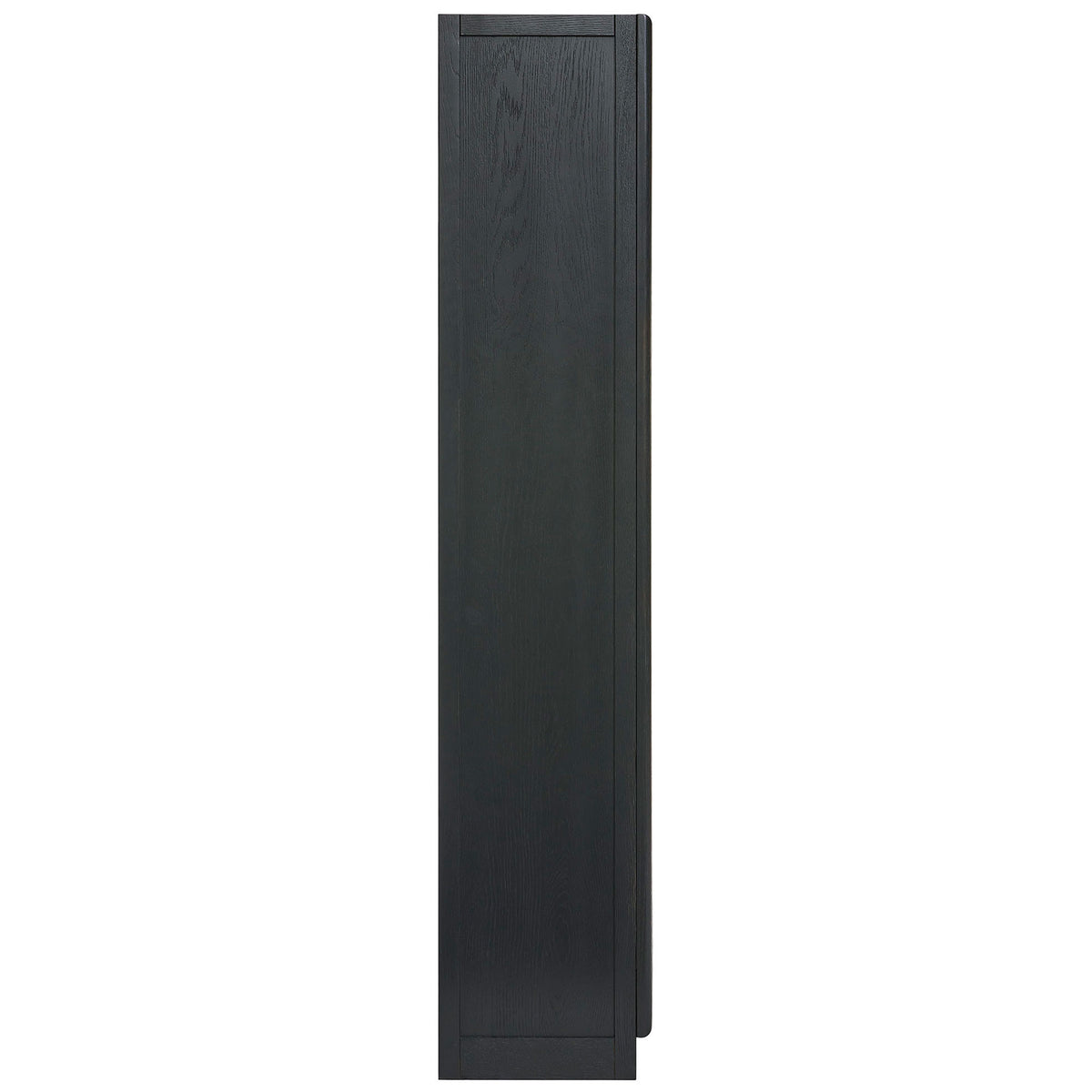 Black oak display cabinet with slim 16 inch depth and a clean, fully paneled cabinet wall || EEI-7484-BLK-OAK || side_studio