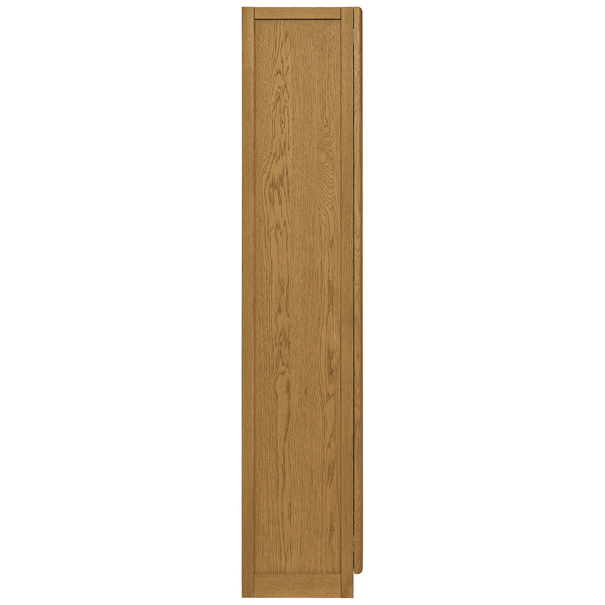 Oak display cabinet with streamlined depth and a smooth, uninterrupted paneled cabinet wall || EEI-7484-OAK || side_studio