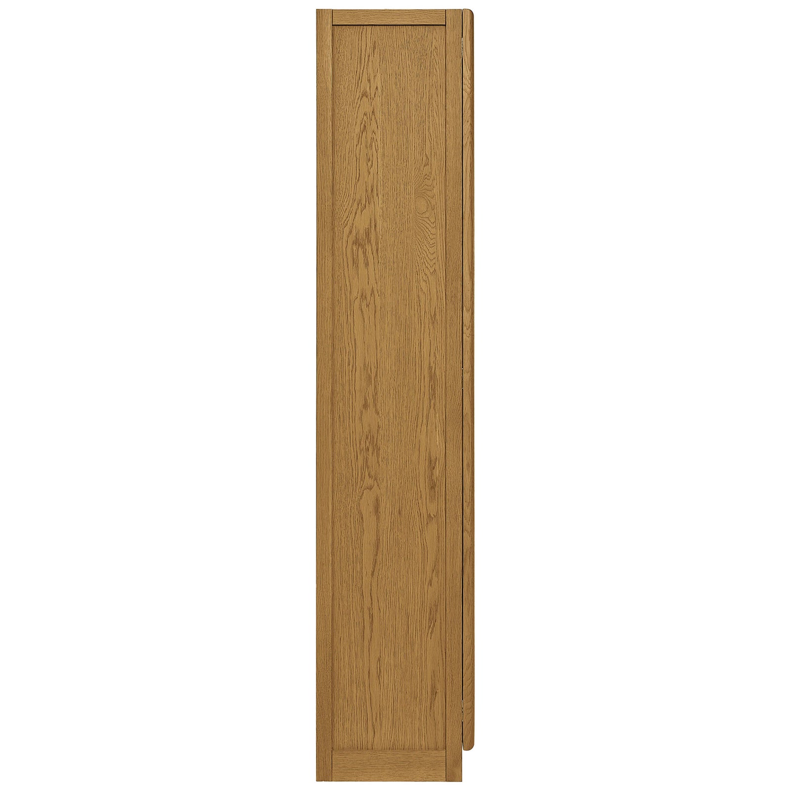 Oak display cabinet with streamlined depth and a smooth, uninterrupted paneled cabinet wall || EEI-7484-OAK || side_studio
