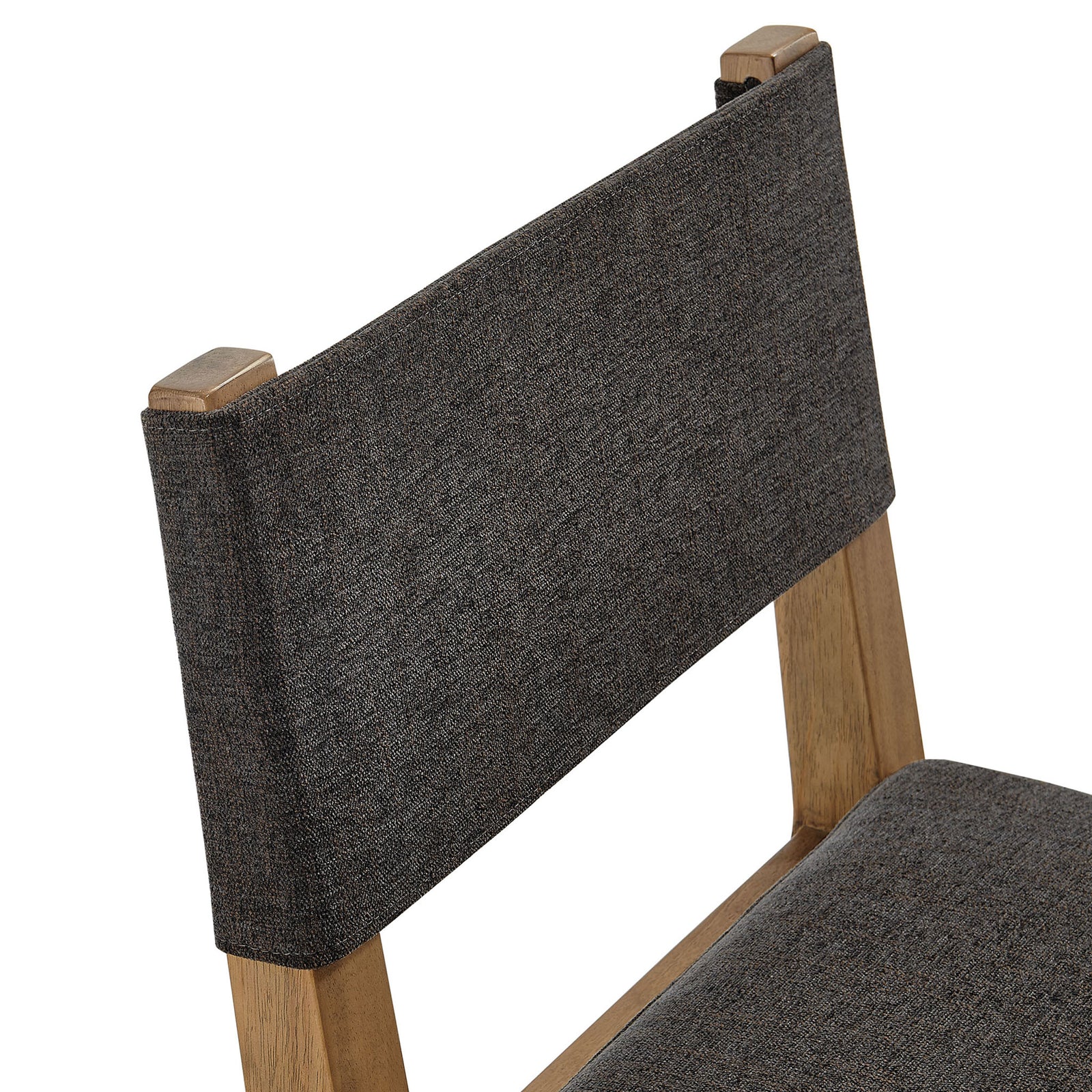 Close-up of the dark gray fabric backrest showing tailored upholstery and clean modern lines. || EEI-7485-HDG || detail_studio