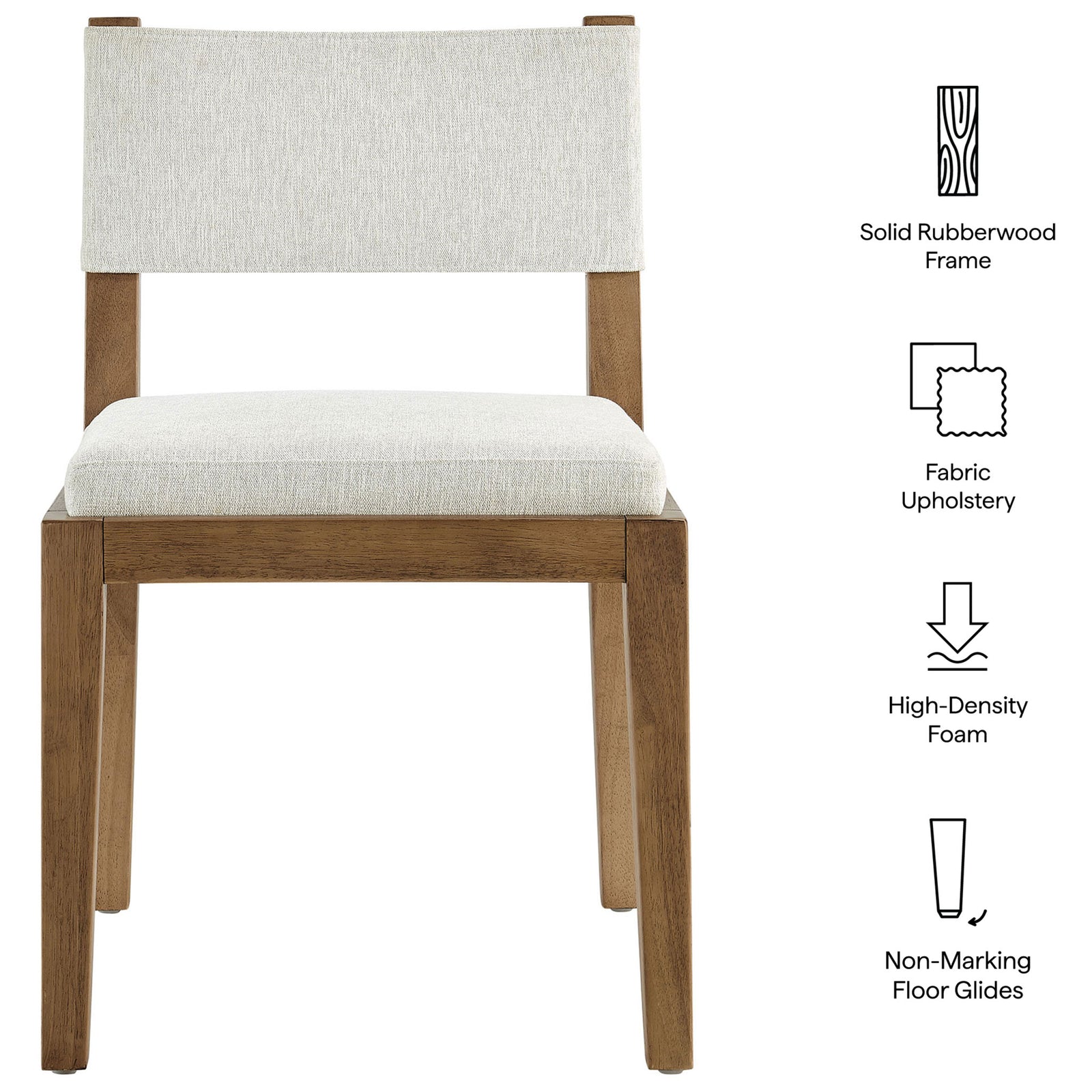 Ivory dining chair with wood frame, fabric upholstery, high-density foam, and floor glides || EEI-7485-HEI || callout_studio