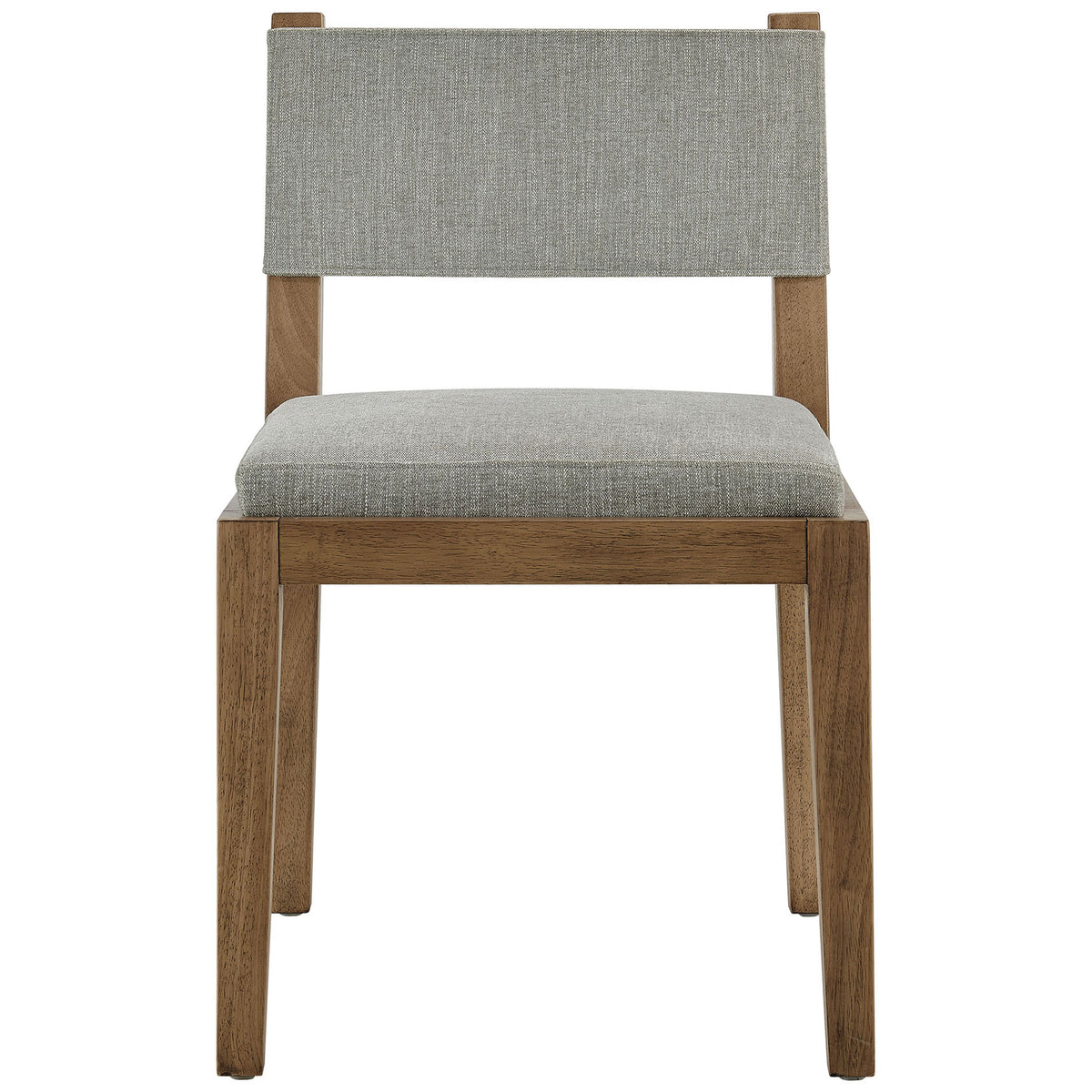 Comfortable armless dining chair with thick wheat fabric seat and clean-lined wood base || EEI-7485-HEW || front_studio