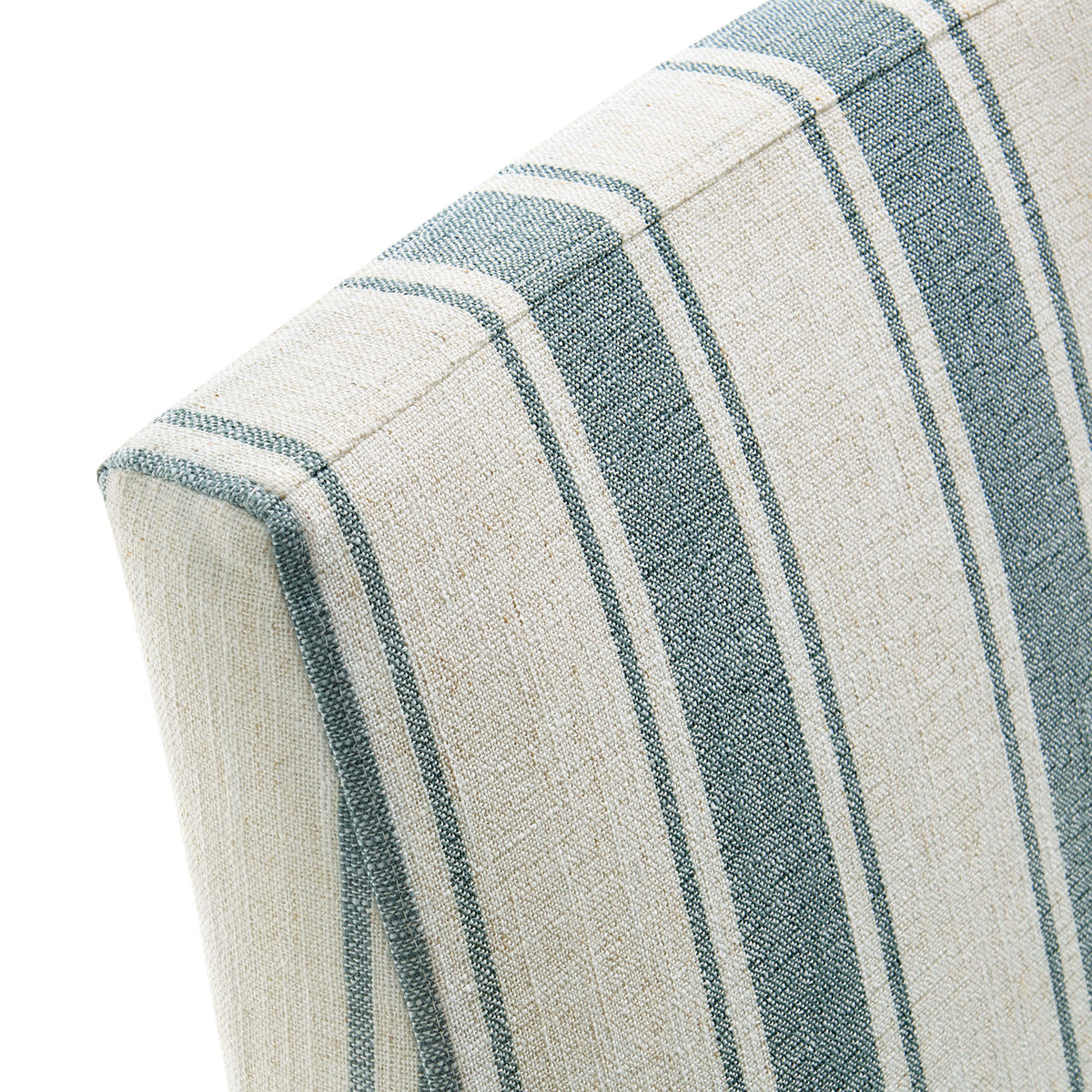 Crisp blue and cream stripes with clean seams along the top edge of the Tessera chair back || EEI-7486-BLU || detail_studio