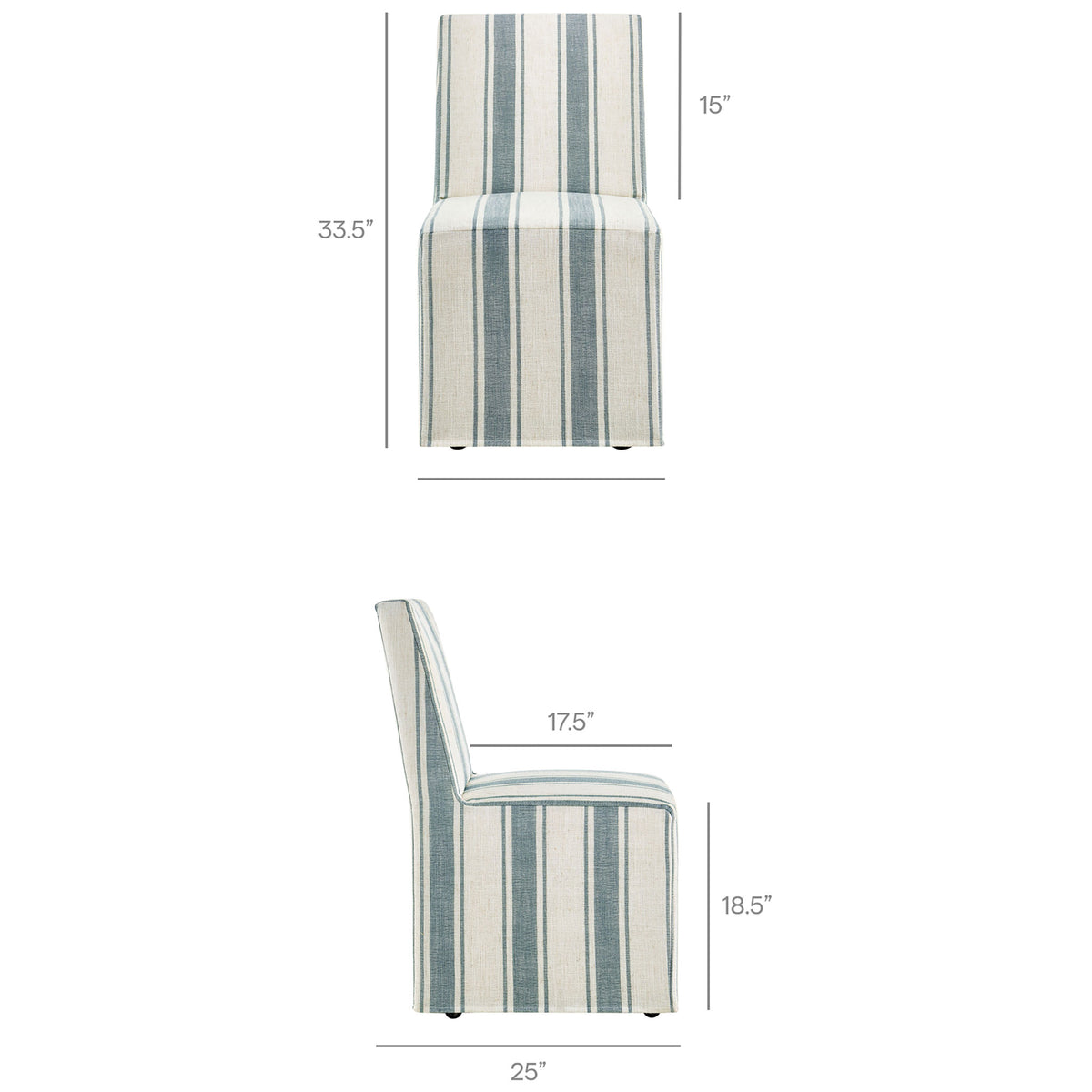 Dimension guide showing overall height, seat depth, and seat height for the Tessera dining chair || EEI-7486-BLU || dimension_studio
