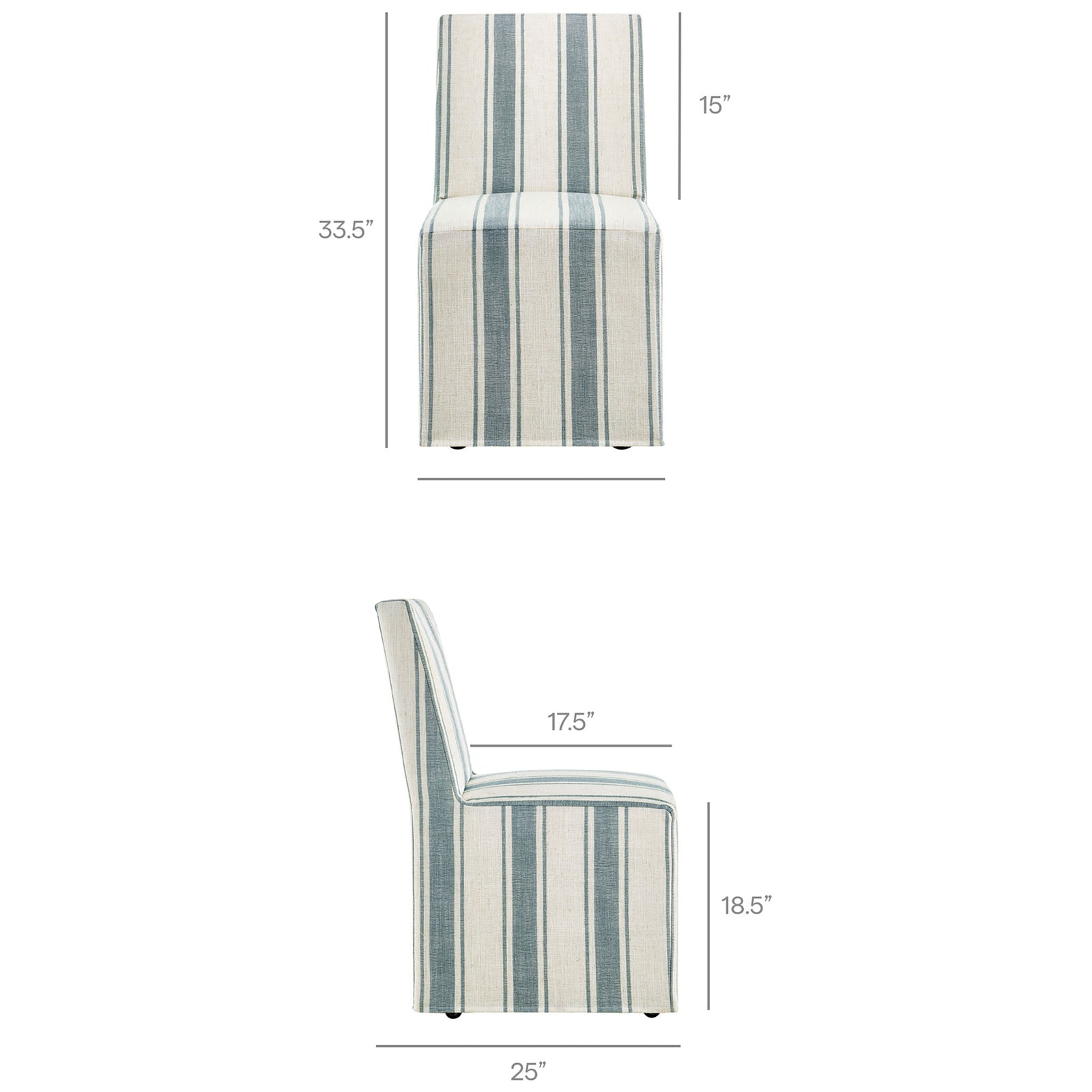 Dimension guide showing overall height, seat depth, and seat height for the Tessera dining chair || EEI-7486-BLU || dimension_studio